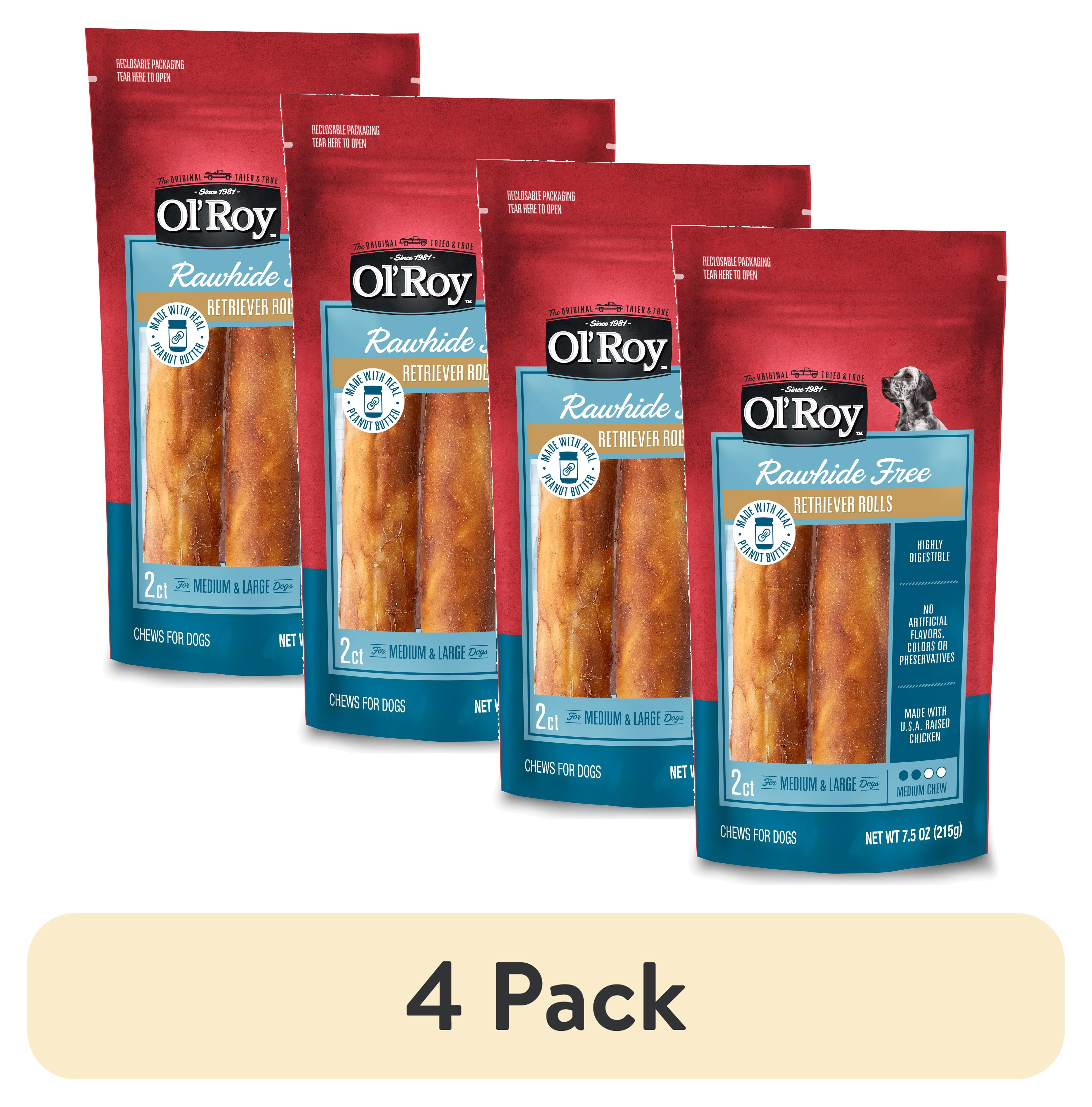 (4 pack) Ol' Roy Rawhide Free Peanut Butter Retriever Rolls, 7.5 oz, 2 Count