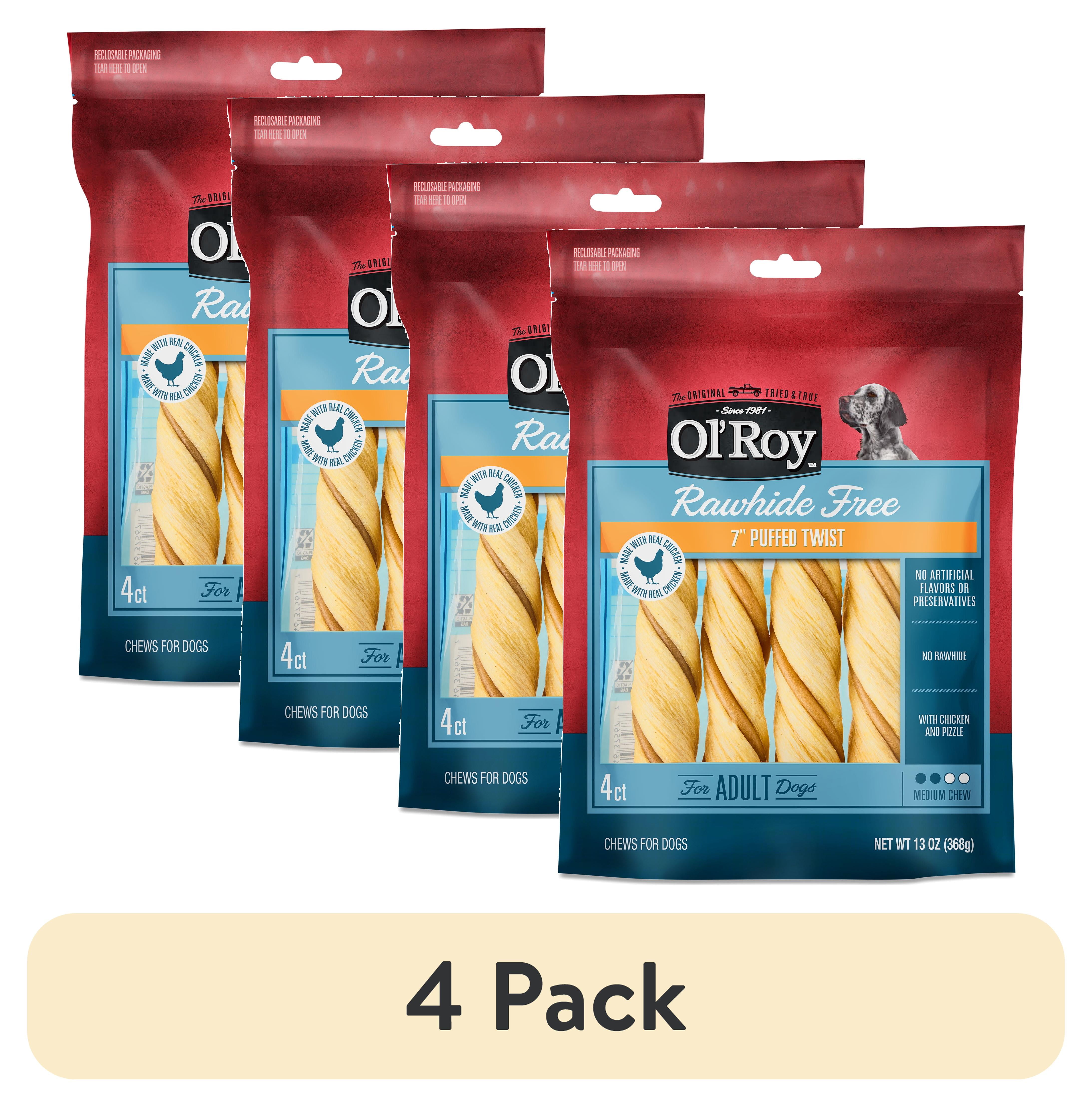 (4 pack) Ol' Roy 7 Inch Rawhide Free Puffed Twists for Dogs, 13 oz Bag, 4 Count