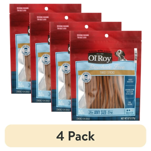 (4 pack) Ol' Roy Rawhide Free Twist Sticks with Peanut Butter, 50 Count