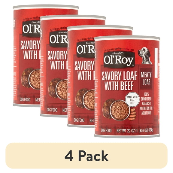 (4 pack) Ol' Roy Savory Loaf with Beef Wet Dog Food, 22 oz