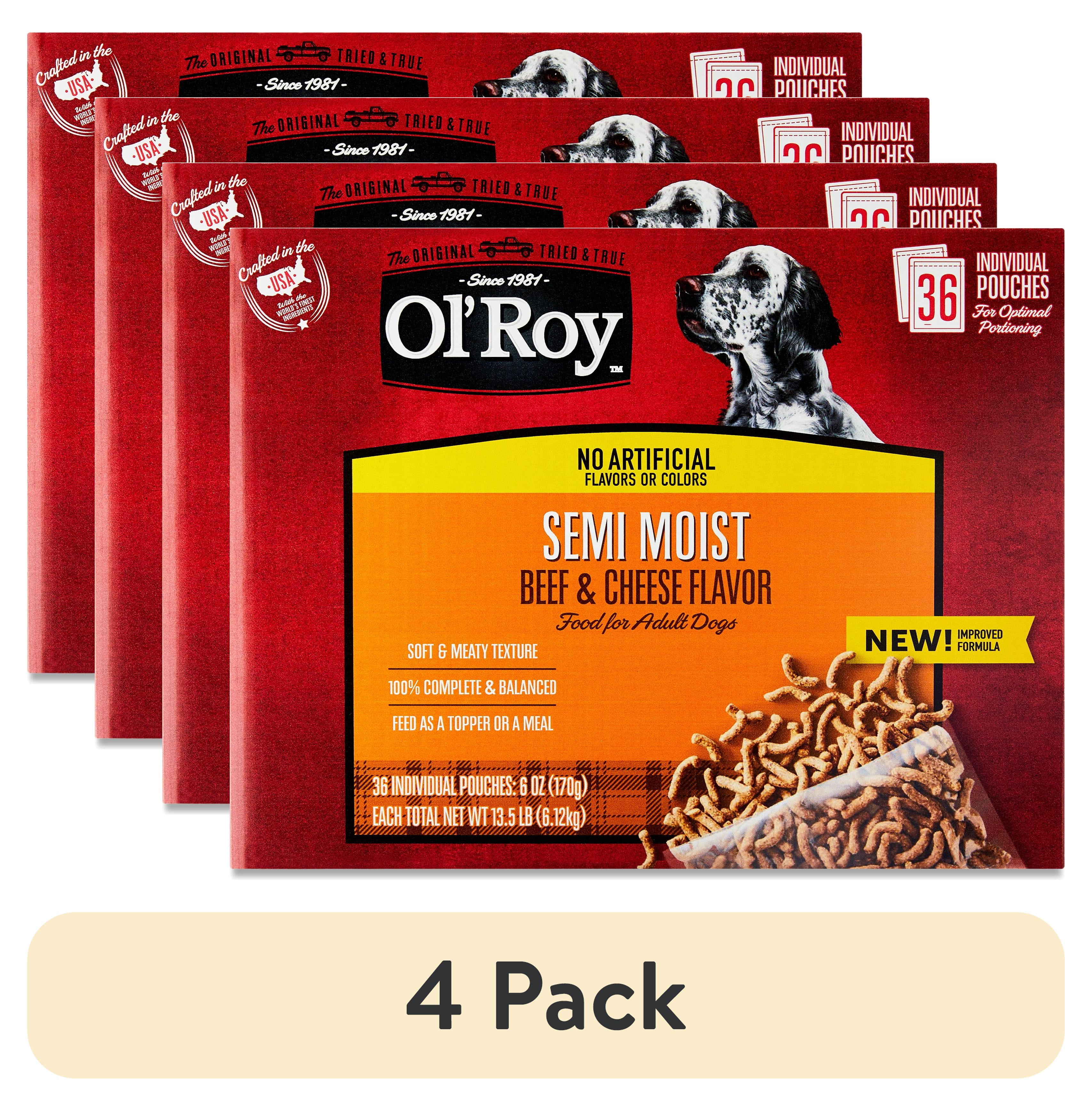 (4 pack) Ol' Roy Semi Moist Beef & Cheese Flavor Dog Food, 13.5 lb, 36 Pouches