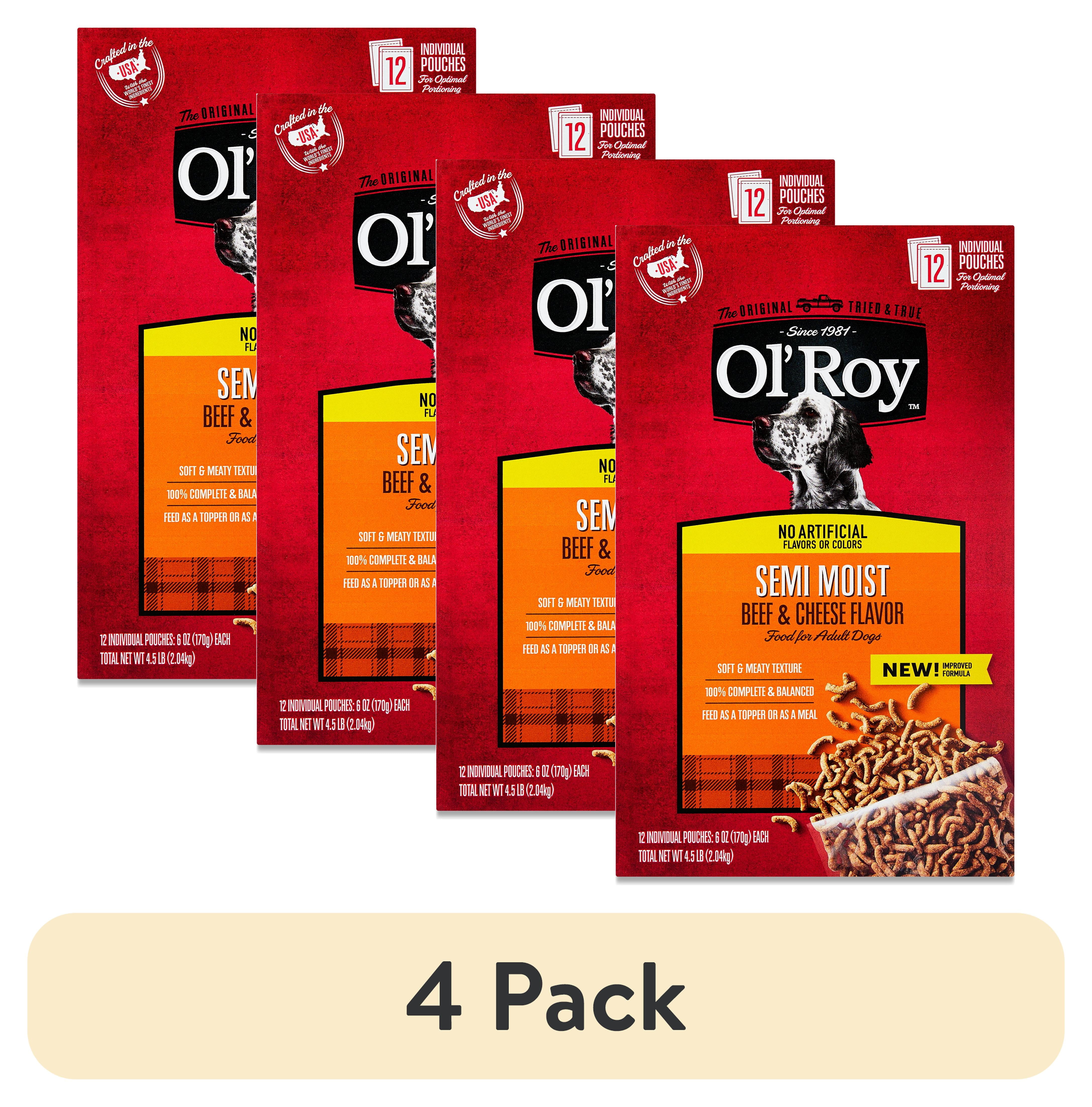 (4 pack) Ol' Roy Semi Moist Beef & Cheese Flavor Dog Food, 4.5 lb, 12 Pouches