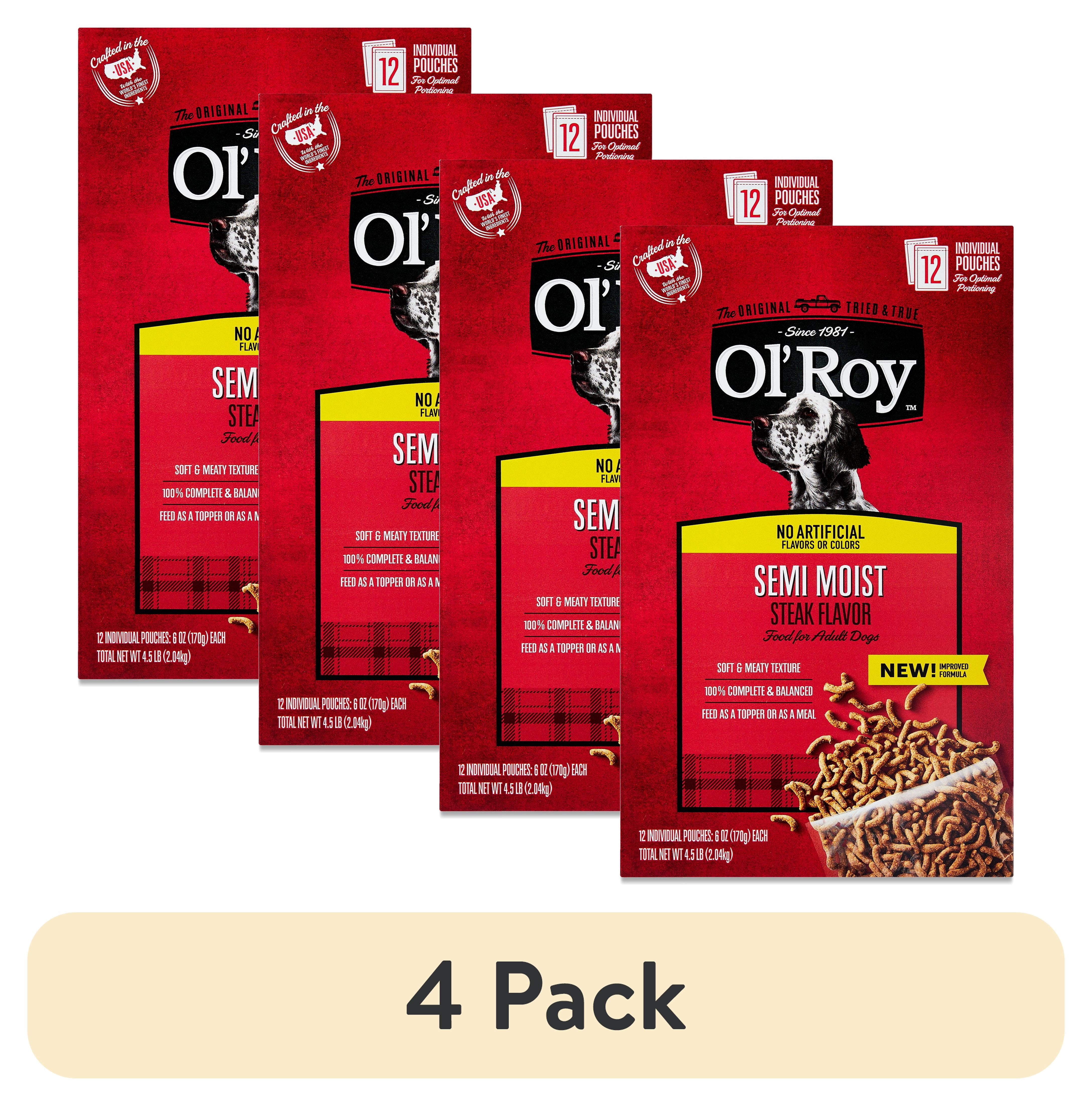 (4 pack) Ol' Roy Semi Moist Steak Flavor Dog Food, 4.5 lb, 12 Pouches