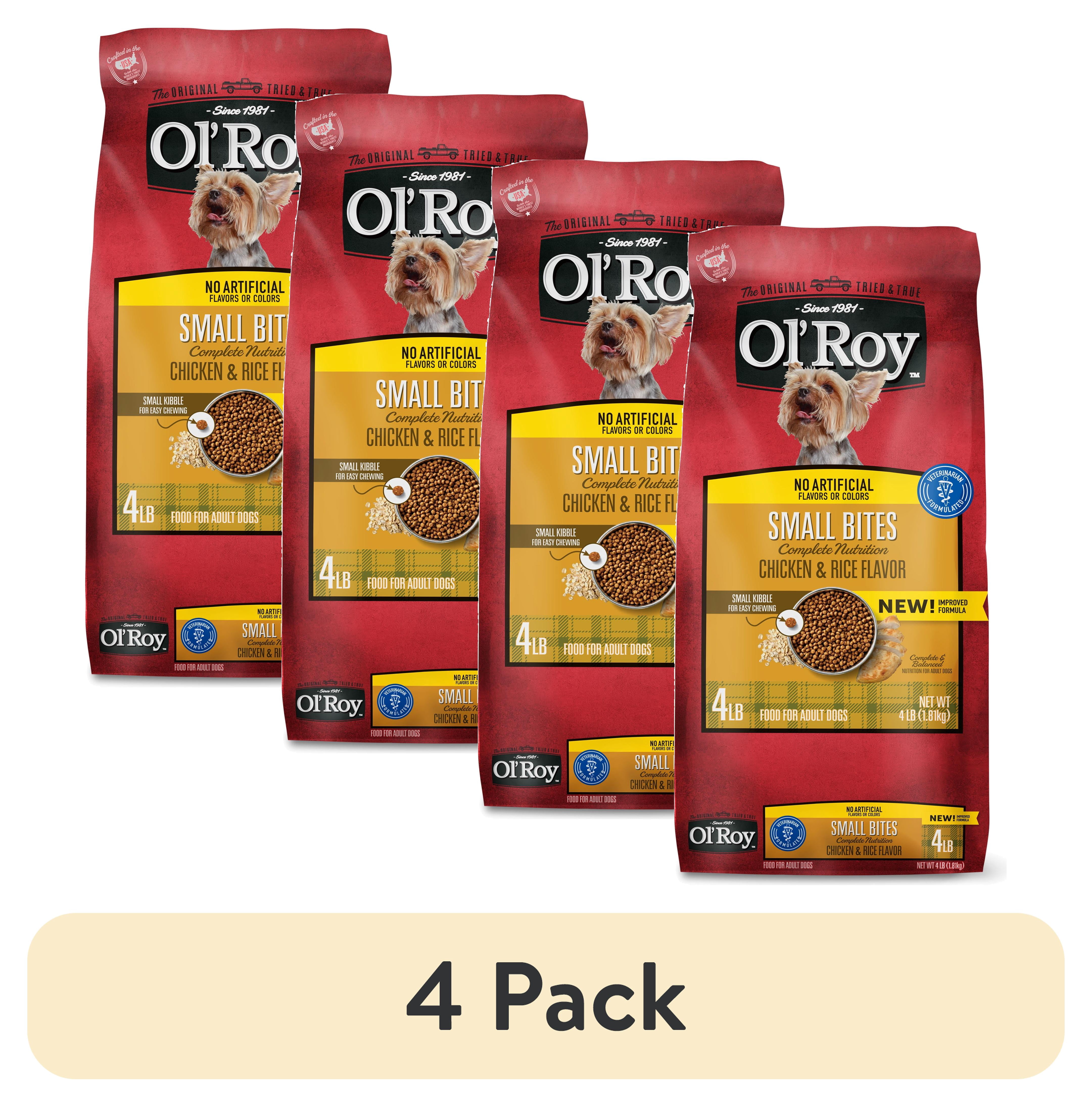 (4 pack) Ol' Roy Small Bites Complete Nutrition Chicken and Rice Flavor Dry Dog Food, 4 lb Bag