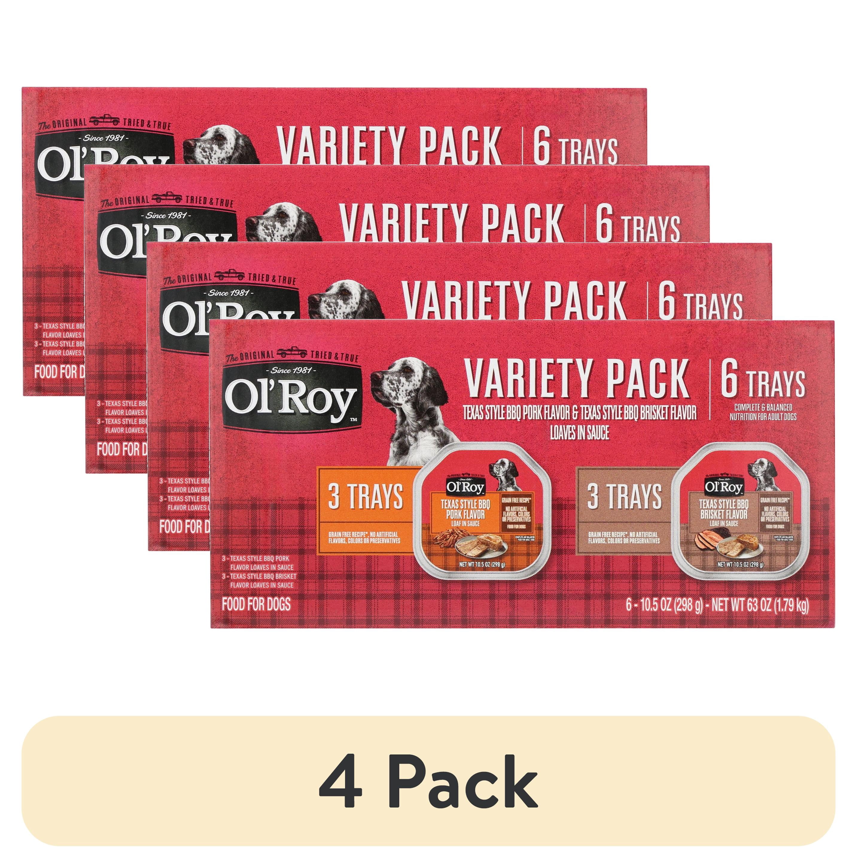 (4 pack) Ol' Roy Texas Style BBQ Brisket Flavor and BBQ Pork Flavor Grain-Free Wet Dog Food Variety Pack, 10.5 oz Cups, 6 Pack