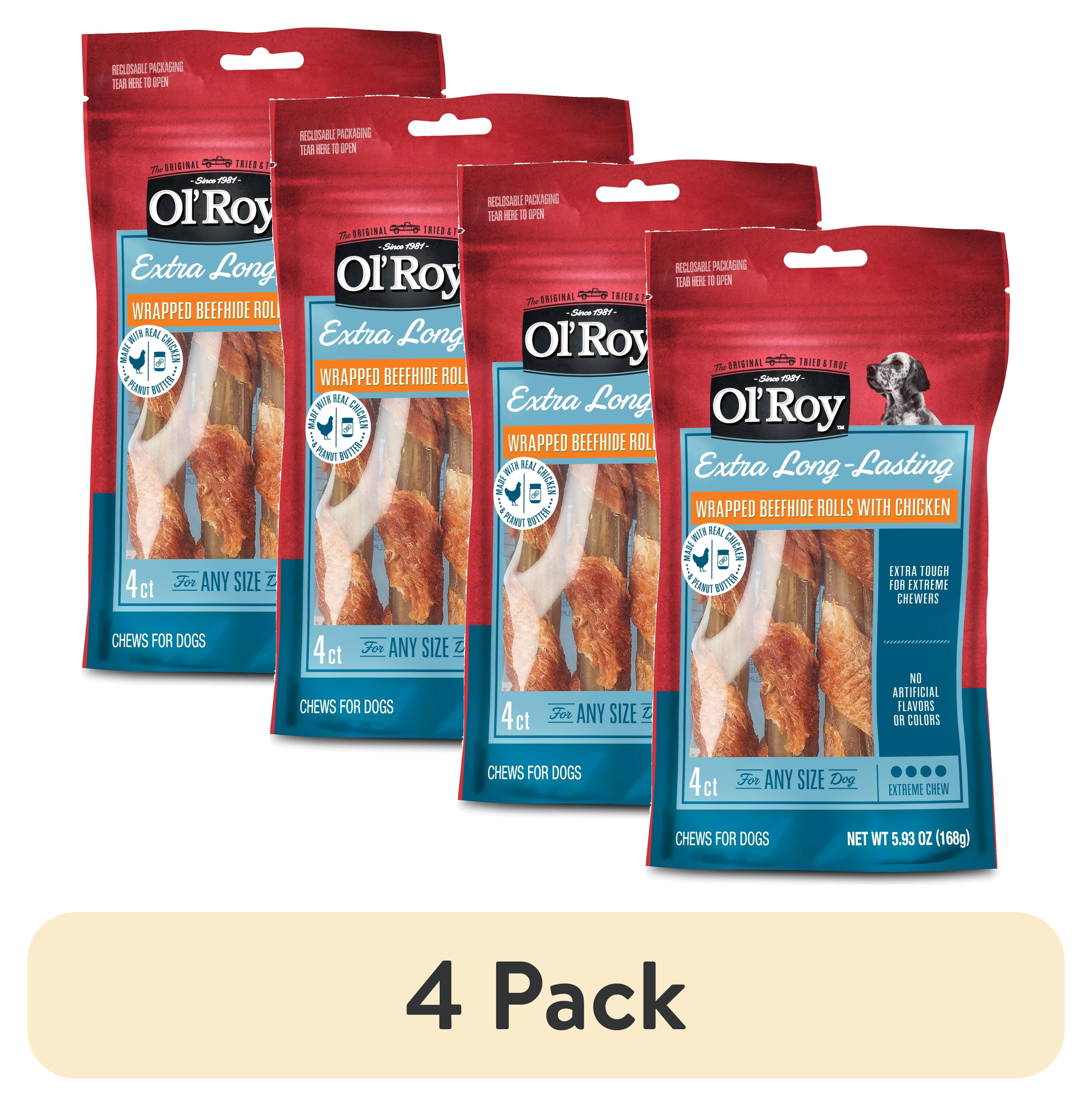 (4 pack) Ol' Roy Wrapped Rawhide Rolls with Chicken, Chews for Dogs, 5.93 oz, 4 Count