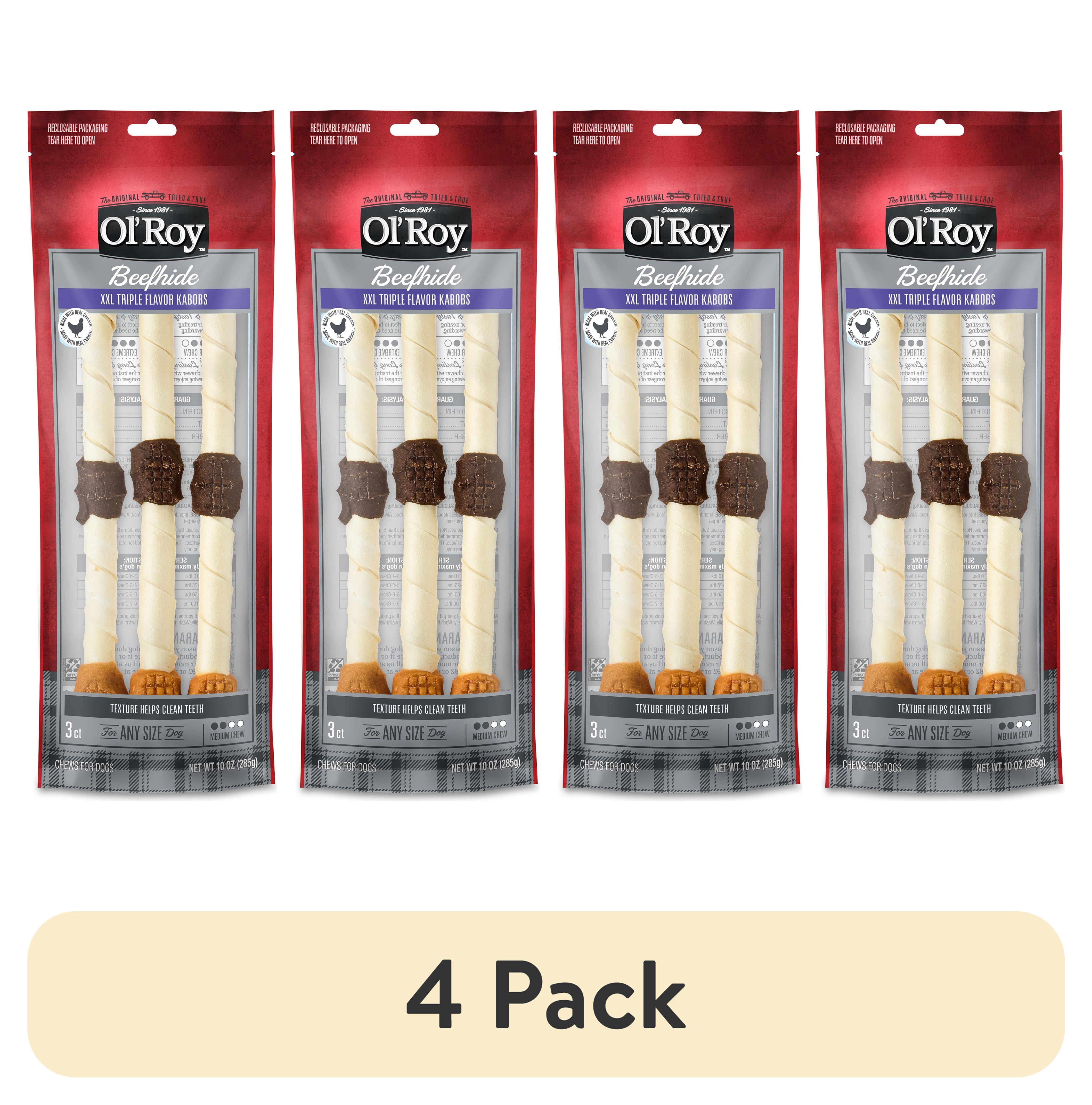 (4 pack) Ol' Roy XXL Triple Flavor Kabobs Beef hide Dog Treats, 10 oz, 3 Count