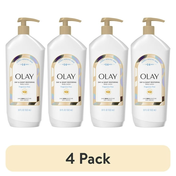 (4 pack) Olay Day & Night Restoring Hydrating Body Lotion, Fragrance-Free, 18 fl oz