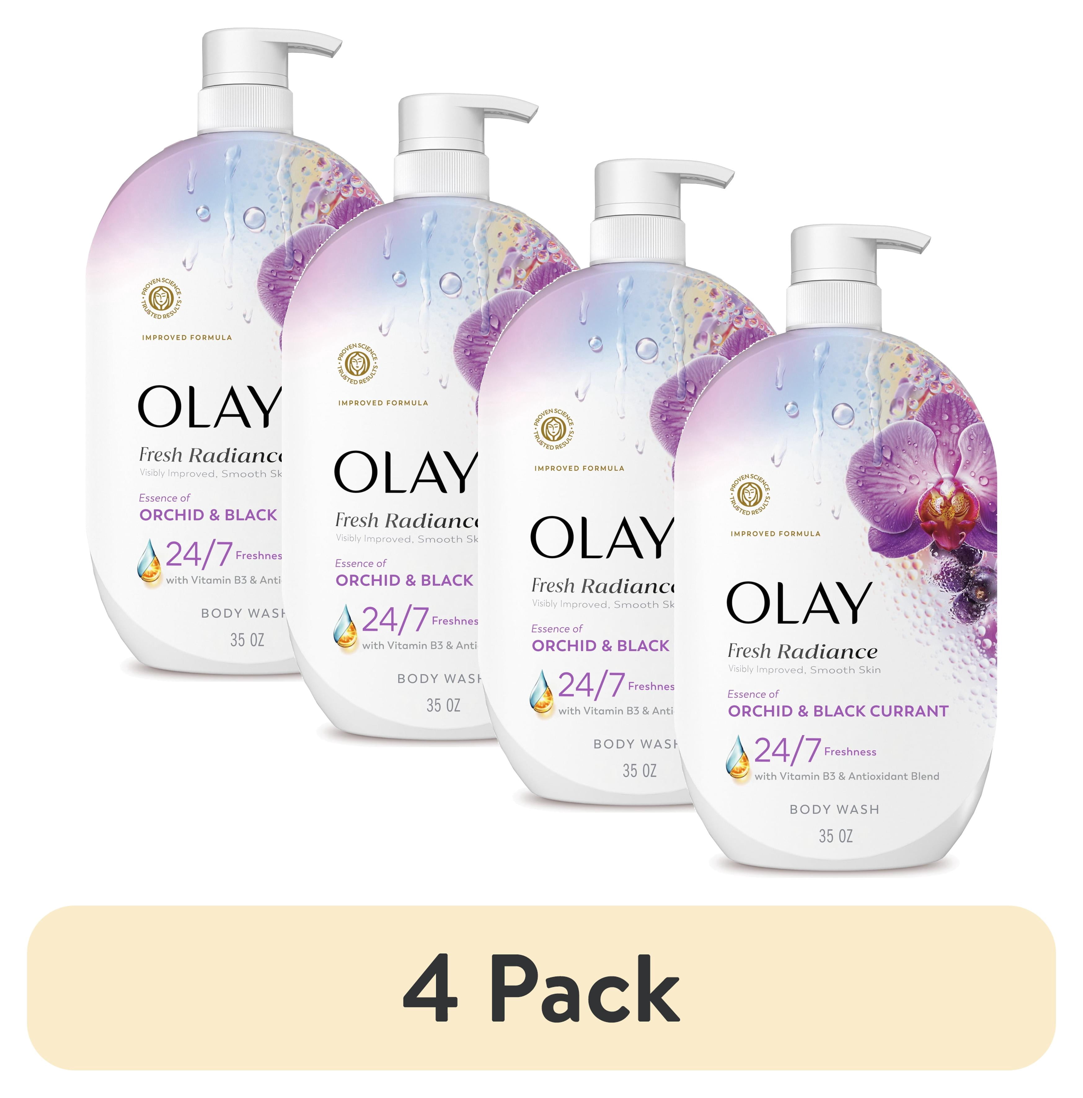 (4 pack) Olay Fresh Radiance Body Wash, Orchid & Black Currant, with Vitamin B3, 35oz