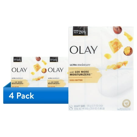(4 pack) Olay Moisture Outlast Ultra Moisture Shea Butter Beauty Soap Bar 3.75 oz, 8 Count