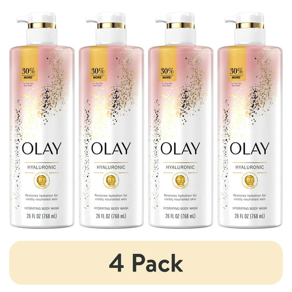 (4 pack) Olay Nourishing Body Wash for Women, Hyaluronic Acid, 26 fl oz