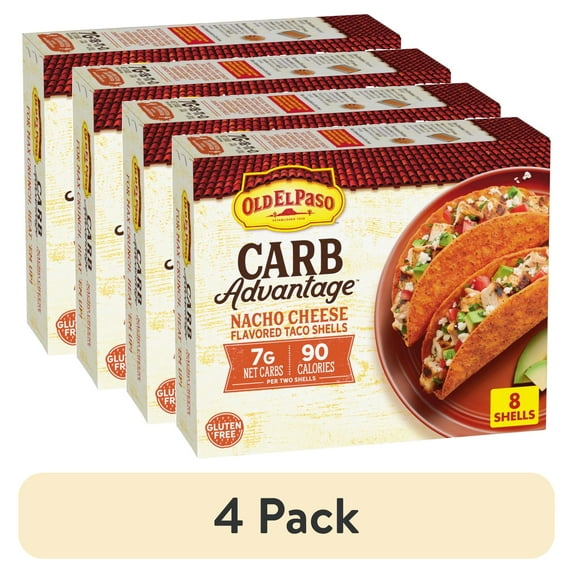 (4 pack) Old El Paso Carb Advantage Crunchy Taco Shells, Nacho Cheese Flavored, 8 Count, 3.95 oz