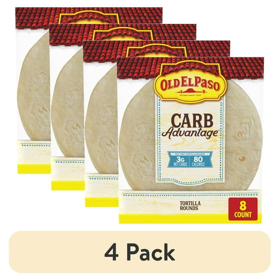 (4 pack) Old El Paso Carb Advantage Tortilla Rounds, 3g Net Carbs, 80 Calories, 8 Ct, 6.5 oz
