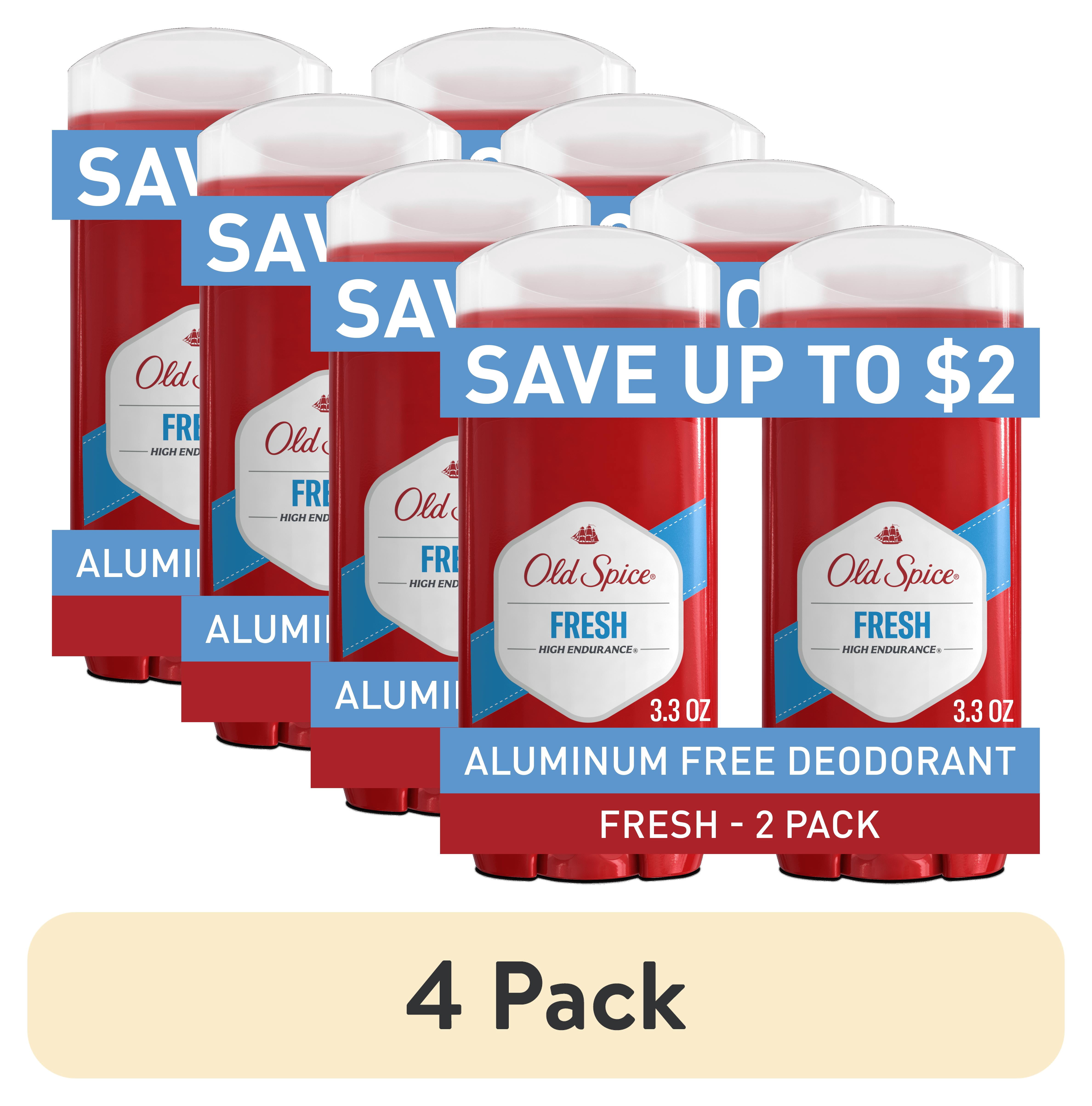 (4 pack) Old Spice Aluminum Free Men's Deodorant, Invisible Solid Stick, High Endurance Fresh, 3.4 oz (2 Pack)