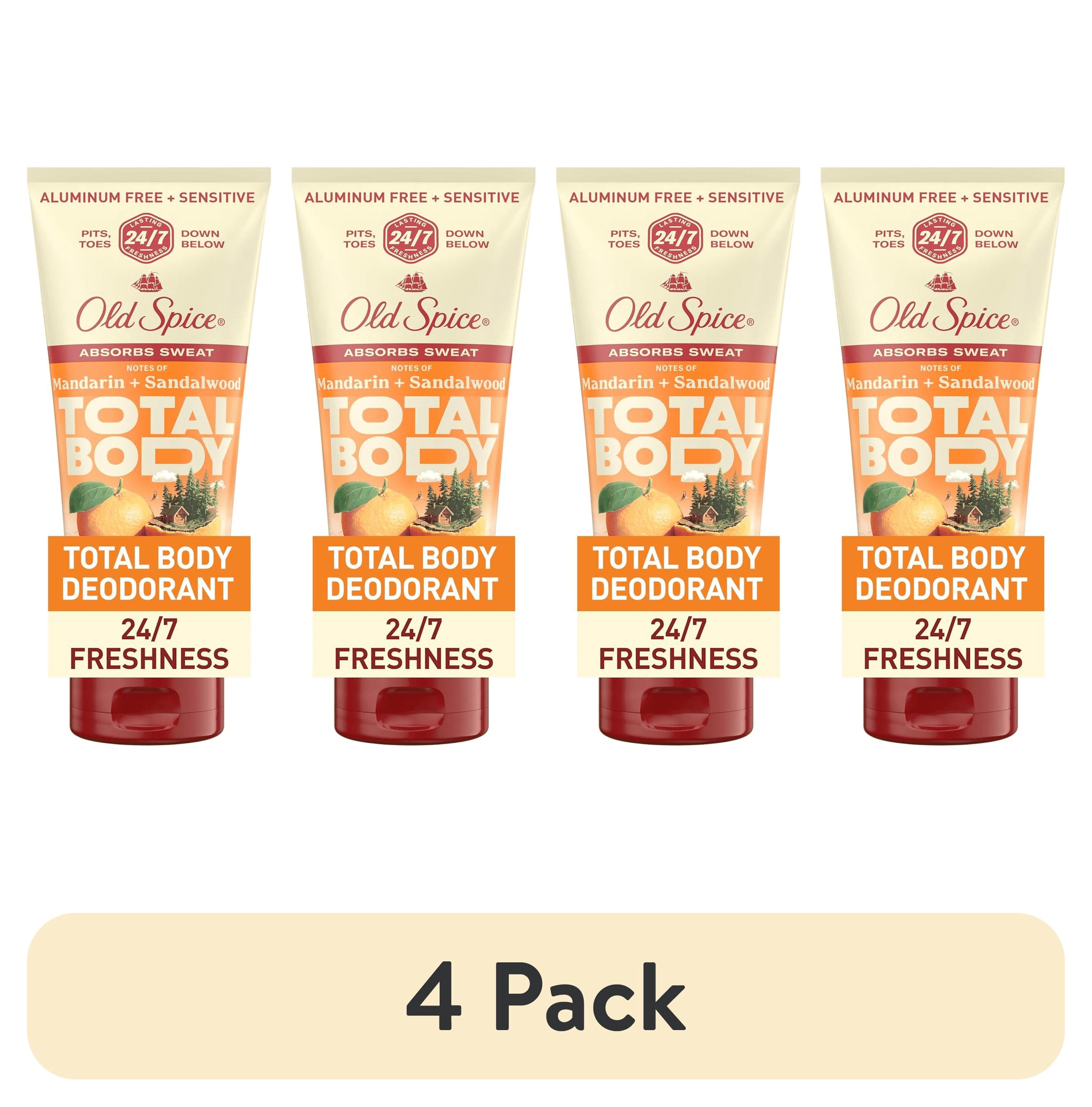 (4 pack) Old Spice Aluminum Free Total Body Deodorant Cream For Men, Mandarin and Sandalwood, 3 oz