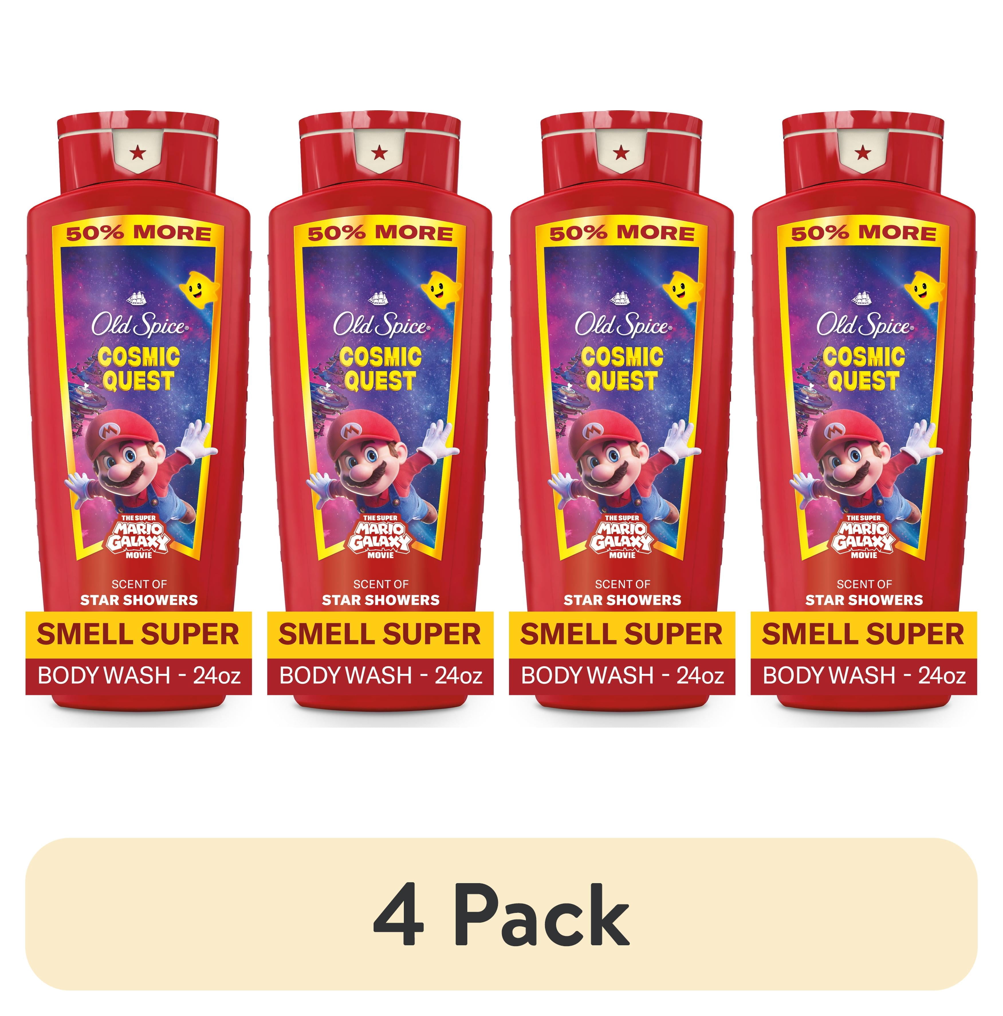 (4 pack) Old Spice Body Wash for Men, Cosmic Quest, Scent of Star Showers, Old Spice x The Super Mario Galaxy Movie, 24/7 Shower Fresh, 24 oz
