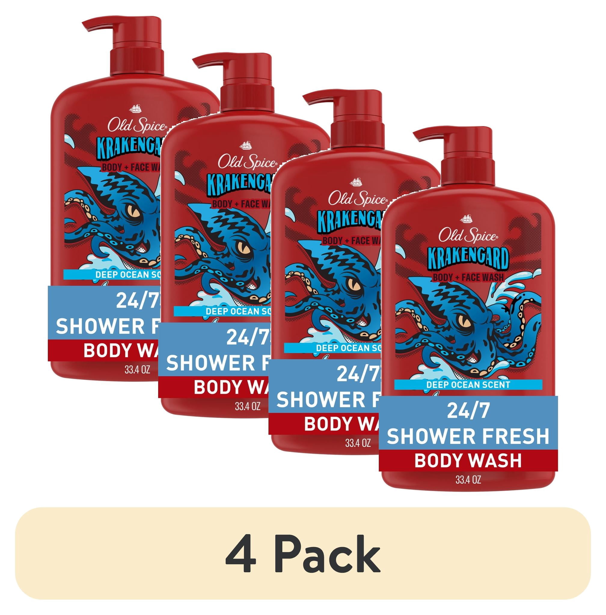 (4 pack) Old Spice Body Wash for Men, Krakengard 2 in 1 with Lasting Scent, 33.4oz