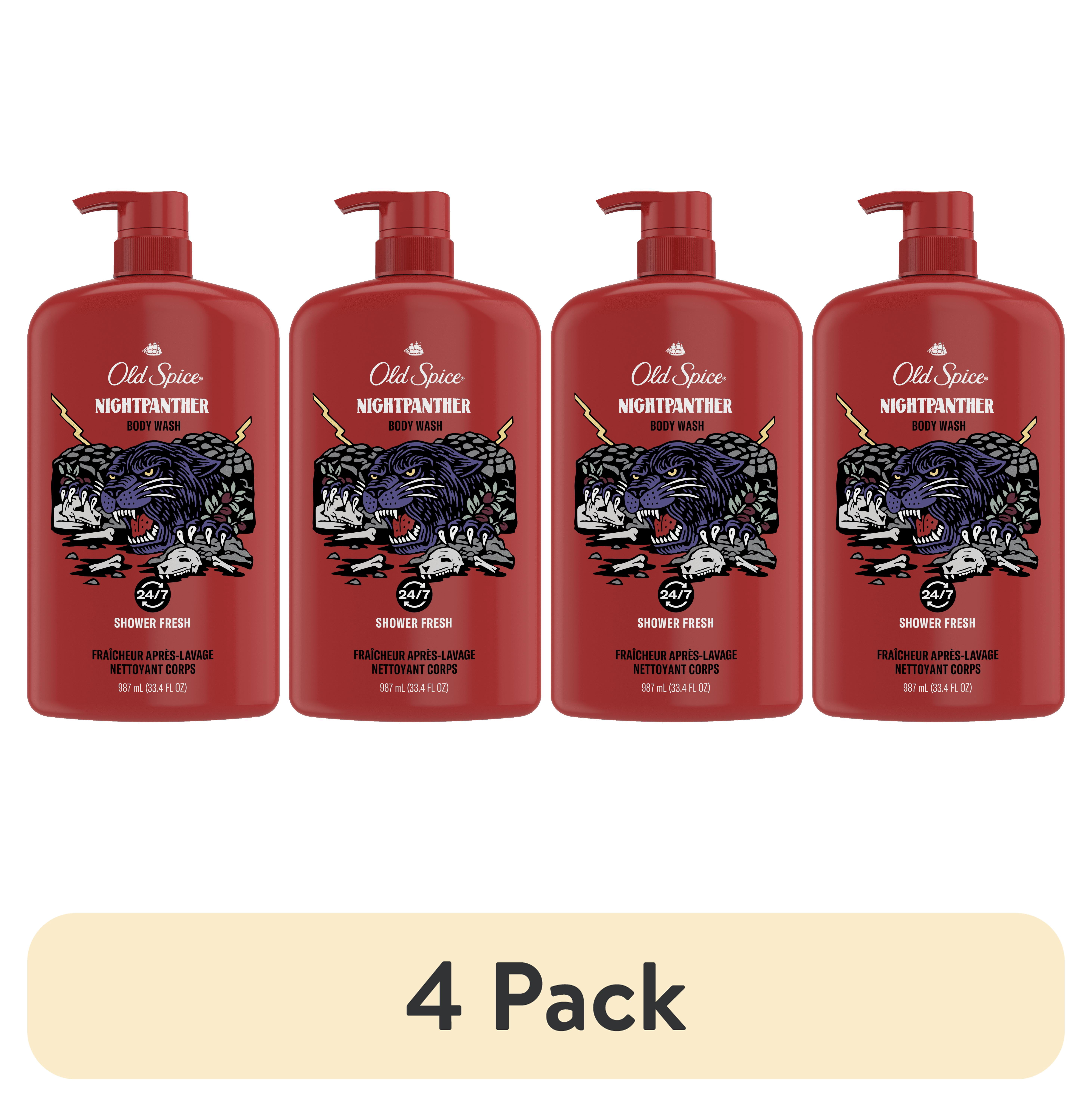 (4 pack) Old Spice Body Wash for Men, NightPanther, Long Lasting Lather, for All Skin Types, 30 fl oz