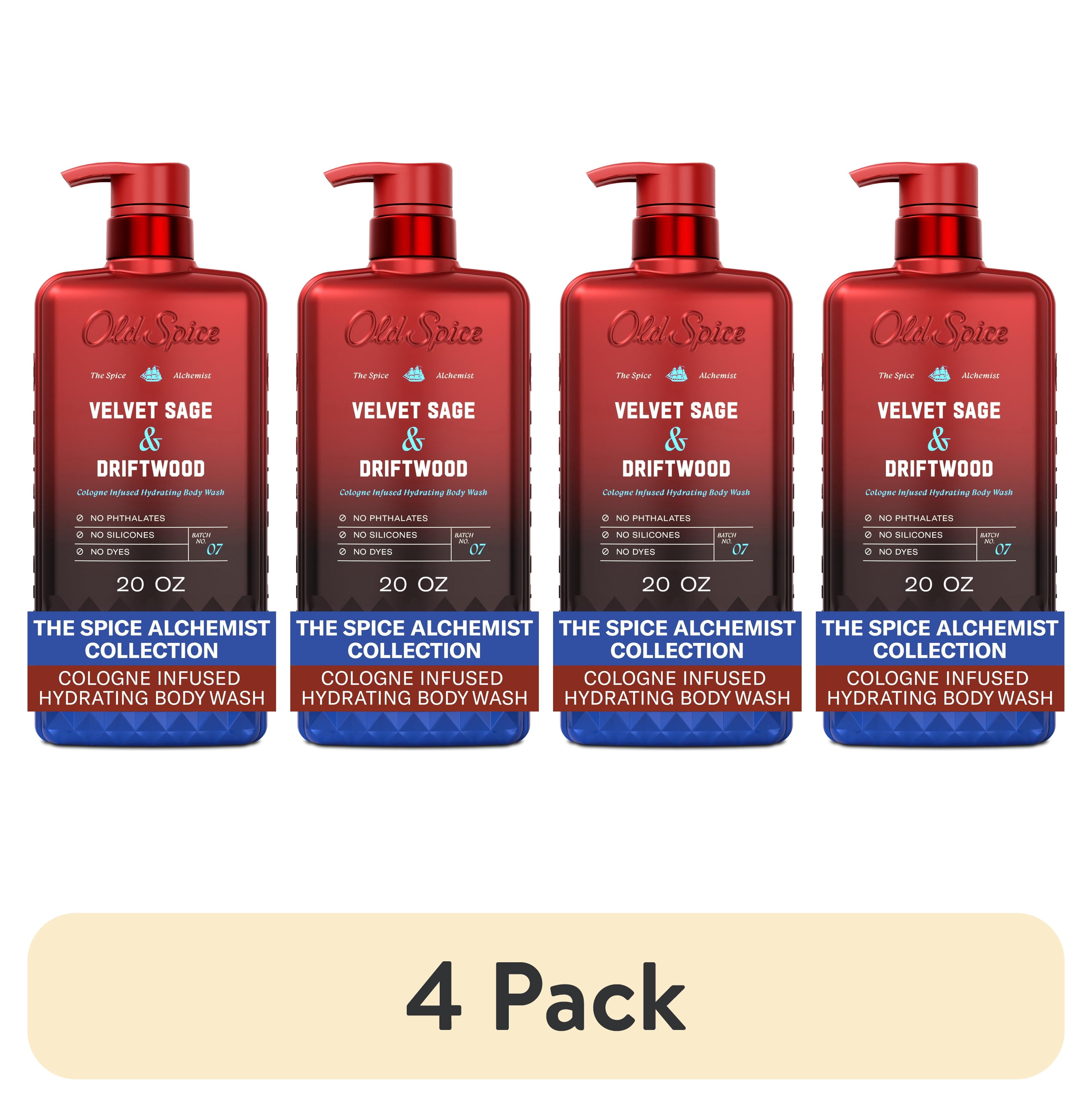 (4 pack) Old Spice Body Wash for Men, The Spice Alchemist Collection, Velvet Sage and Driftwood, 20oz