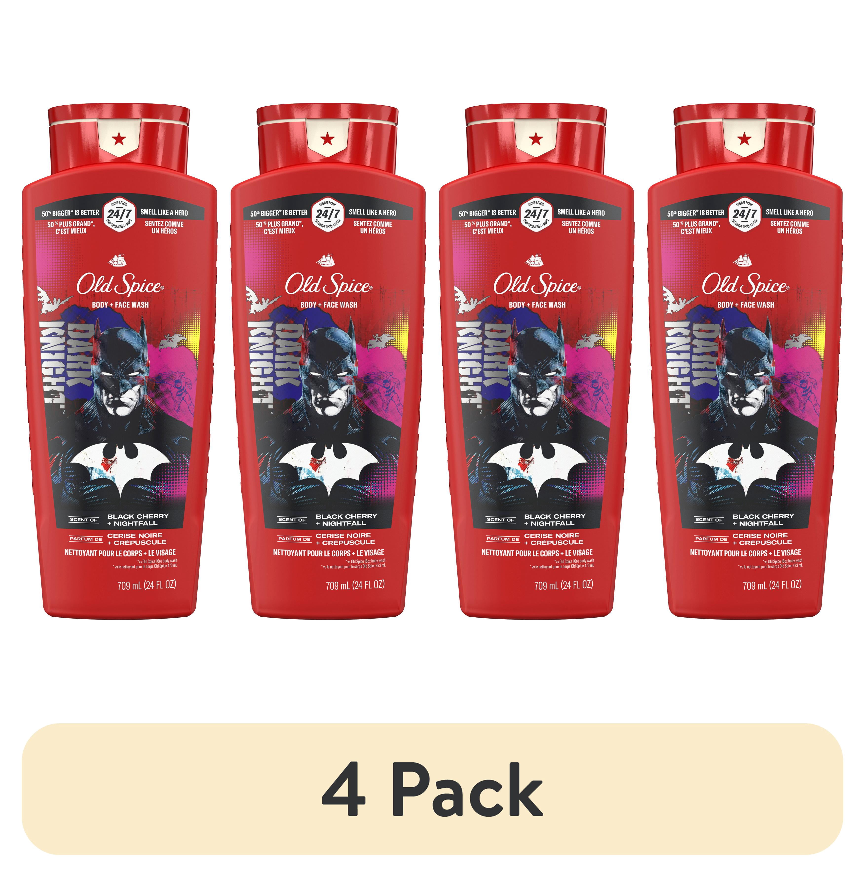 (4 pack) Old Spice GentleMan's Batman 2-in-1 Body and Face Wash, Black Cherry and Nightfall, 24 fl oz