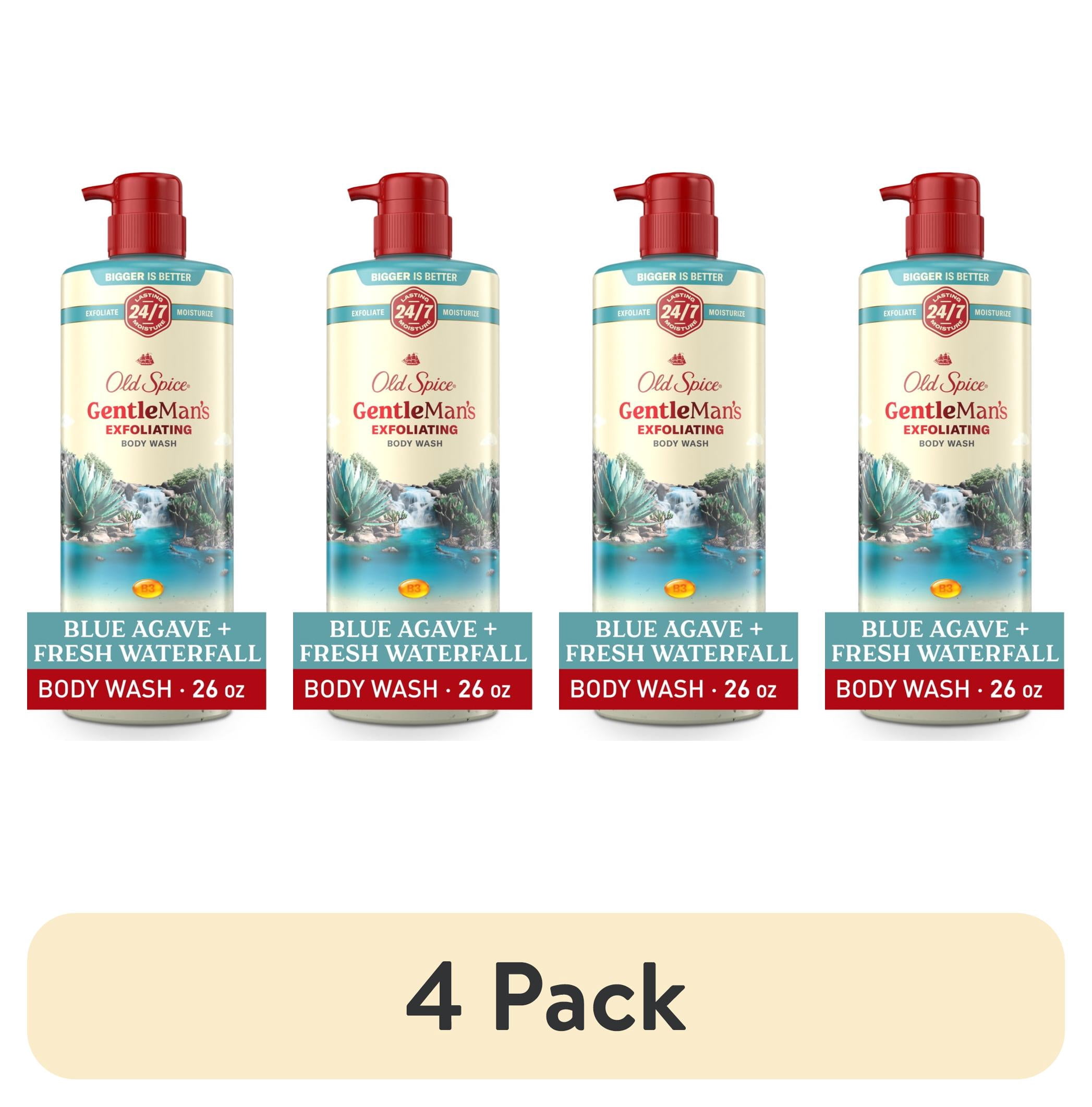 (4 pack) Old Spice GentleMan's Exfoliating Body Wash Pump, Scent of Blue Agave + Fresh Waterfall, 24/7 Shower Fresh, 26oz