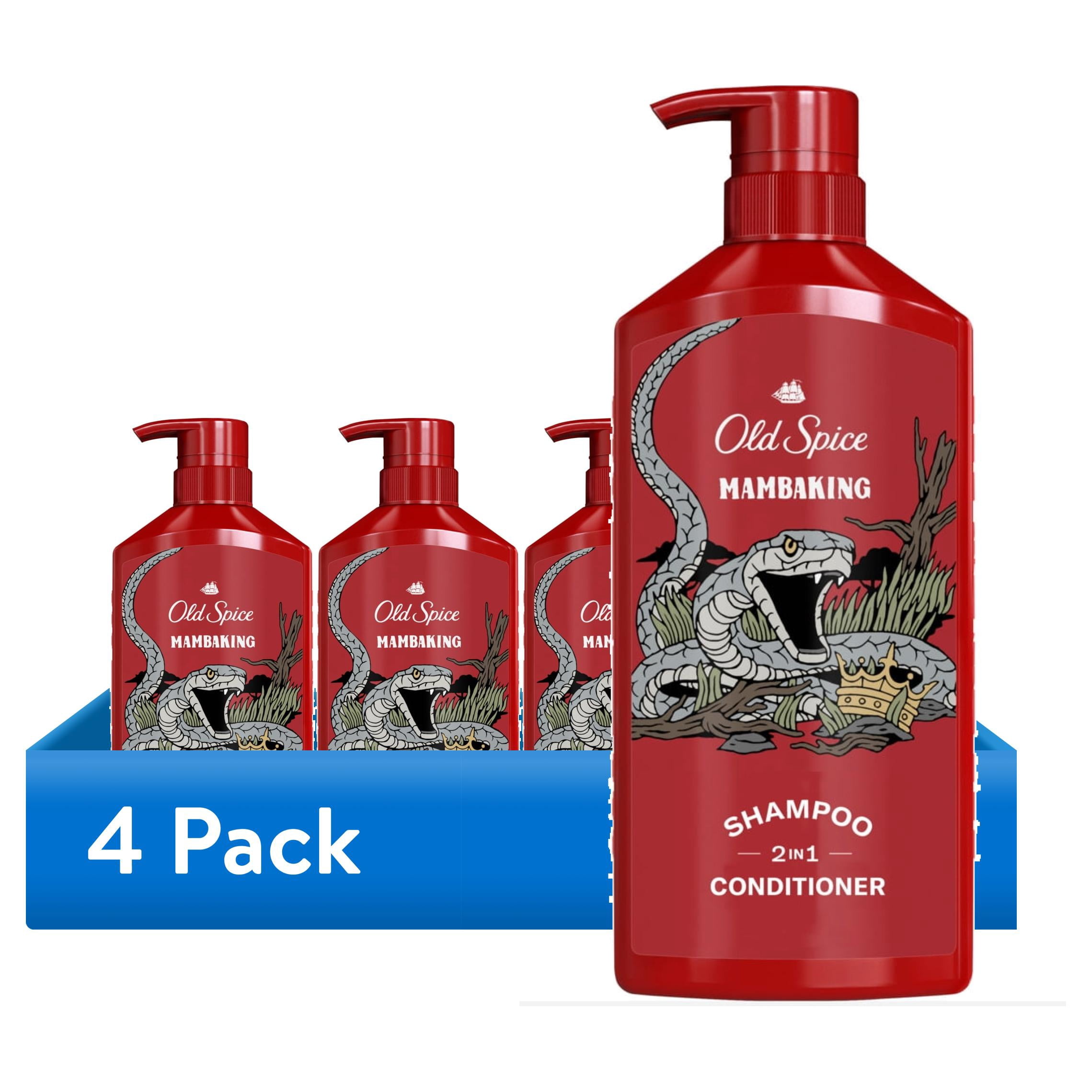 (4 pack) Old Spice Mamba King 2n1 Men's Shampoo and Conditioner, All Hair Types, 21.9 fl oz