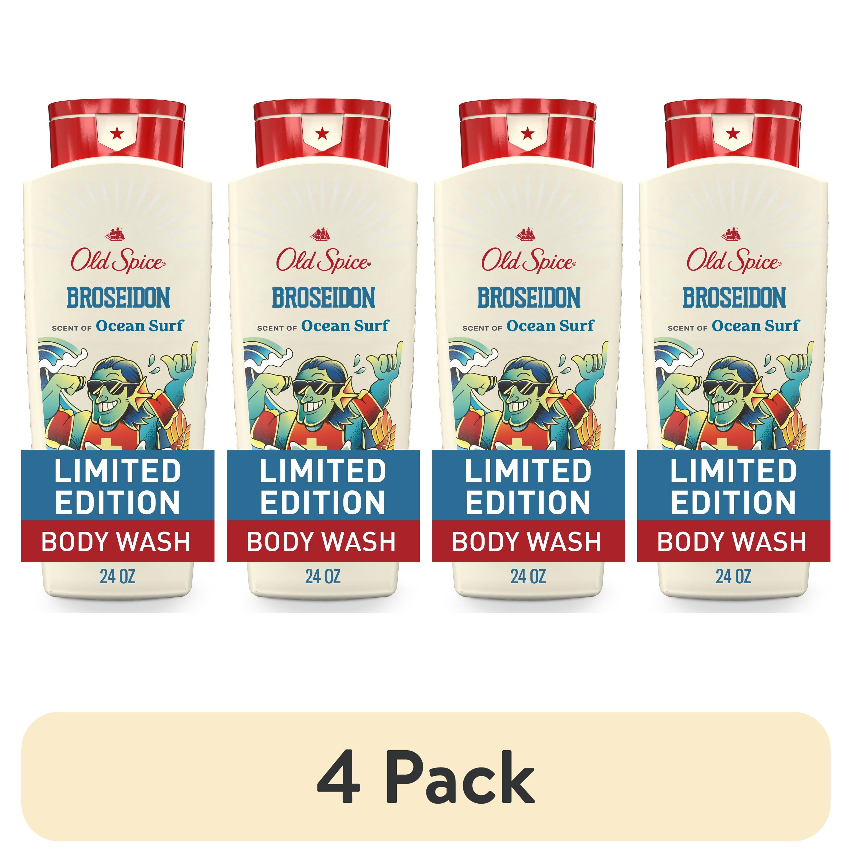 (4 pack) Old Spice Men's Body Wash, Broseidon, Scent of Ocean Surf, Long Lasting, Cleanse & Refresh 24 fl oz