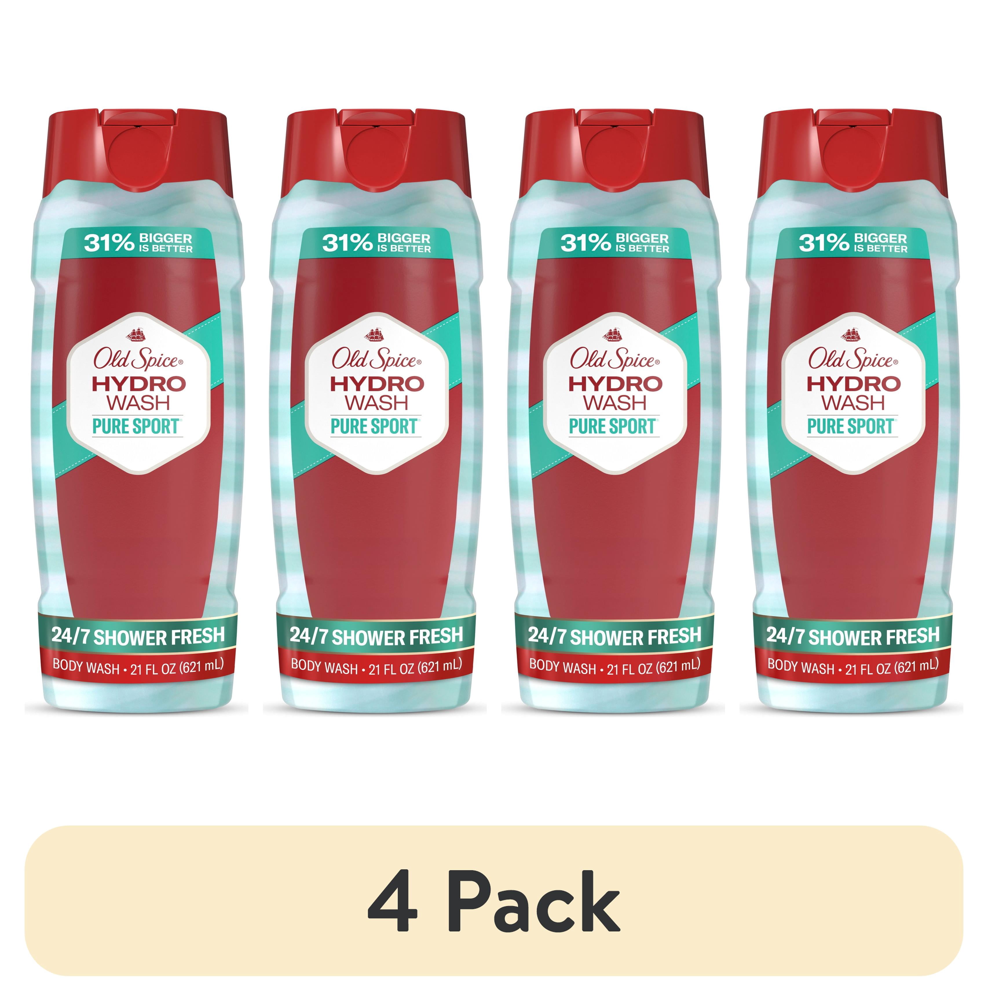 (4 pack) Old Spice Body Wash for Men, Hydro Wash Pure Sport, 24/7 Shower Fresh, 21 fl oz