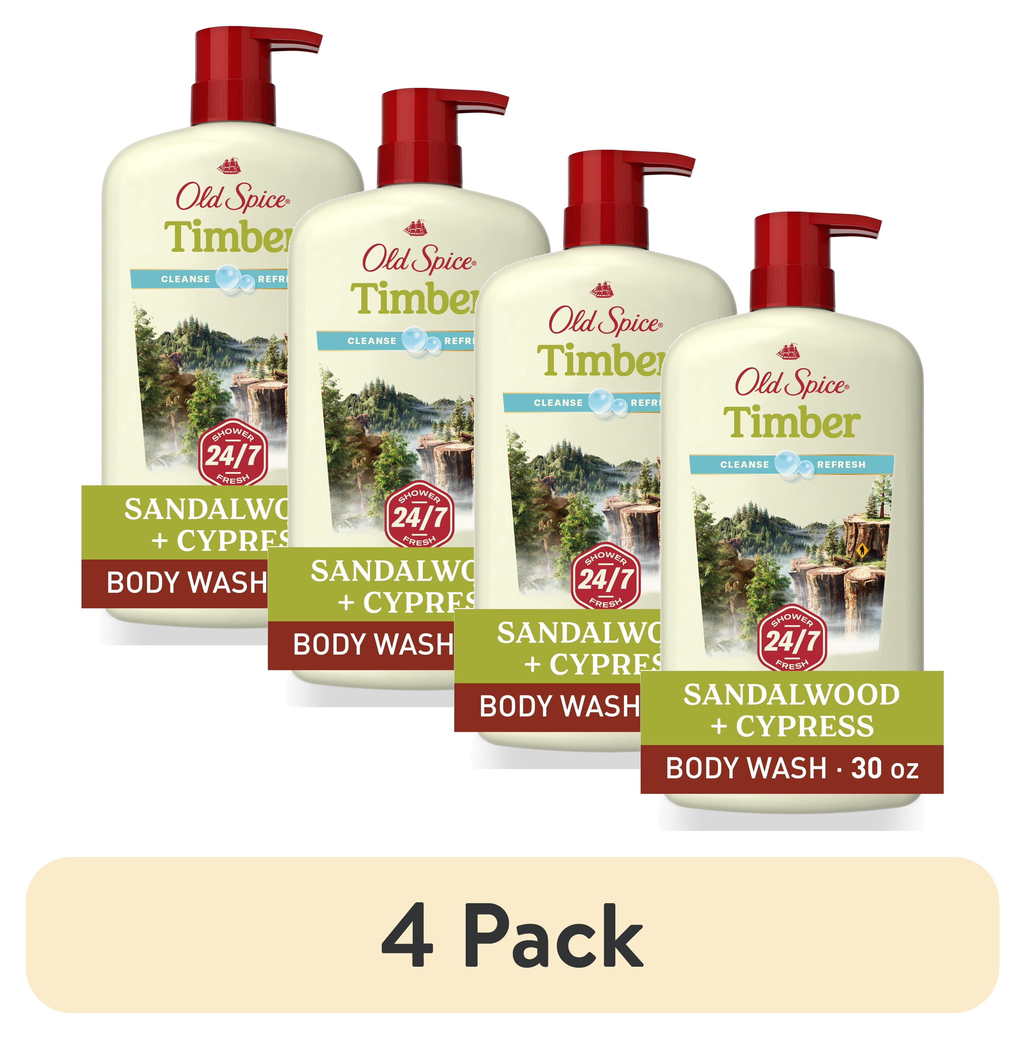 (4 pack) Old Spice Men's Body Wash Timber with Sandalwood, 24/7 Shower Fresh, 30 oz