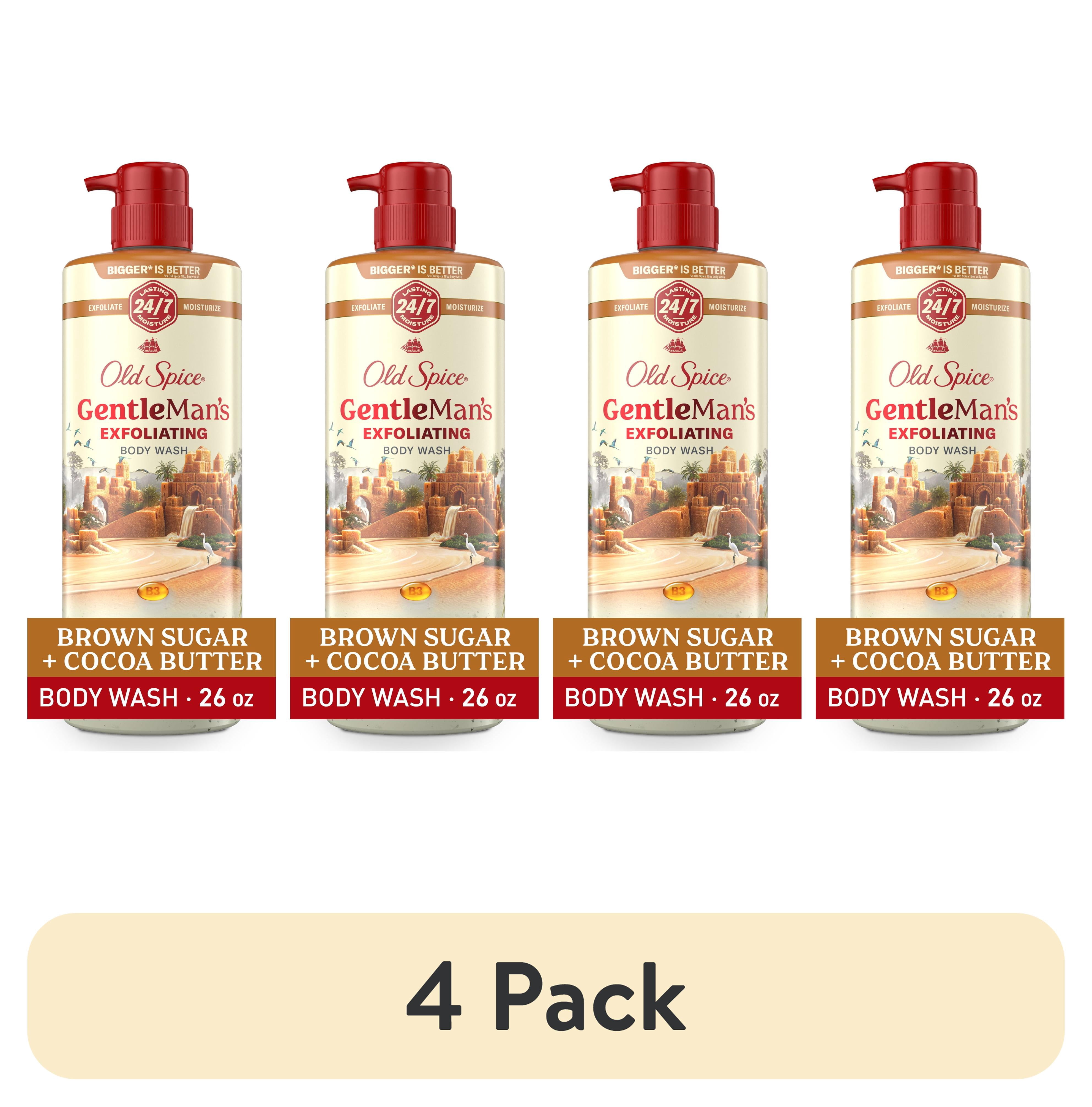 (4 pack) Old Spice Men's Body Wash for Men, Brown Sugar and Cocoa Butter, 24/7 Shower Fresh, 18 oz, Exfoliation + Moisturization, 26oz