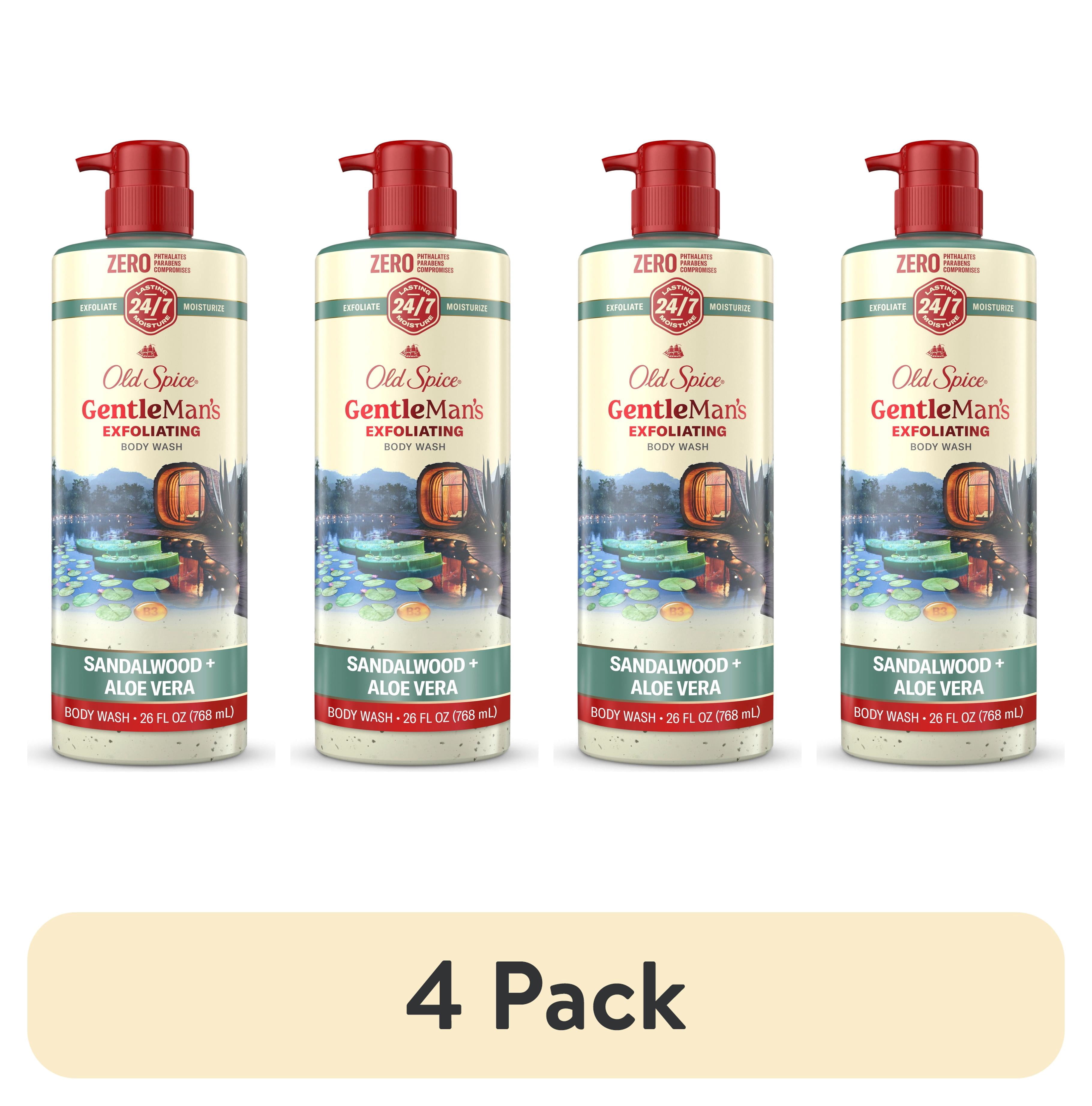 (4 pack) Old Spice Body Wash for Men, 24/7 Shower Fresh, Sandalwood + Aloe Vera, Exfoliation + Moisturization, 26 fl oz