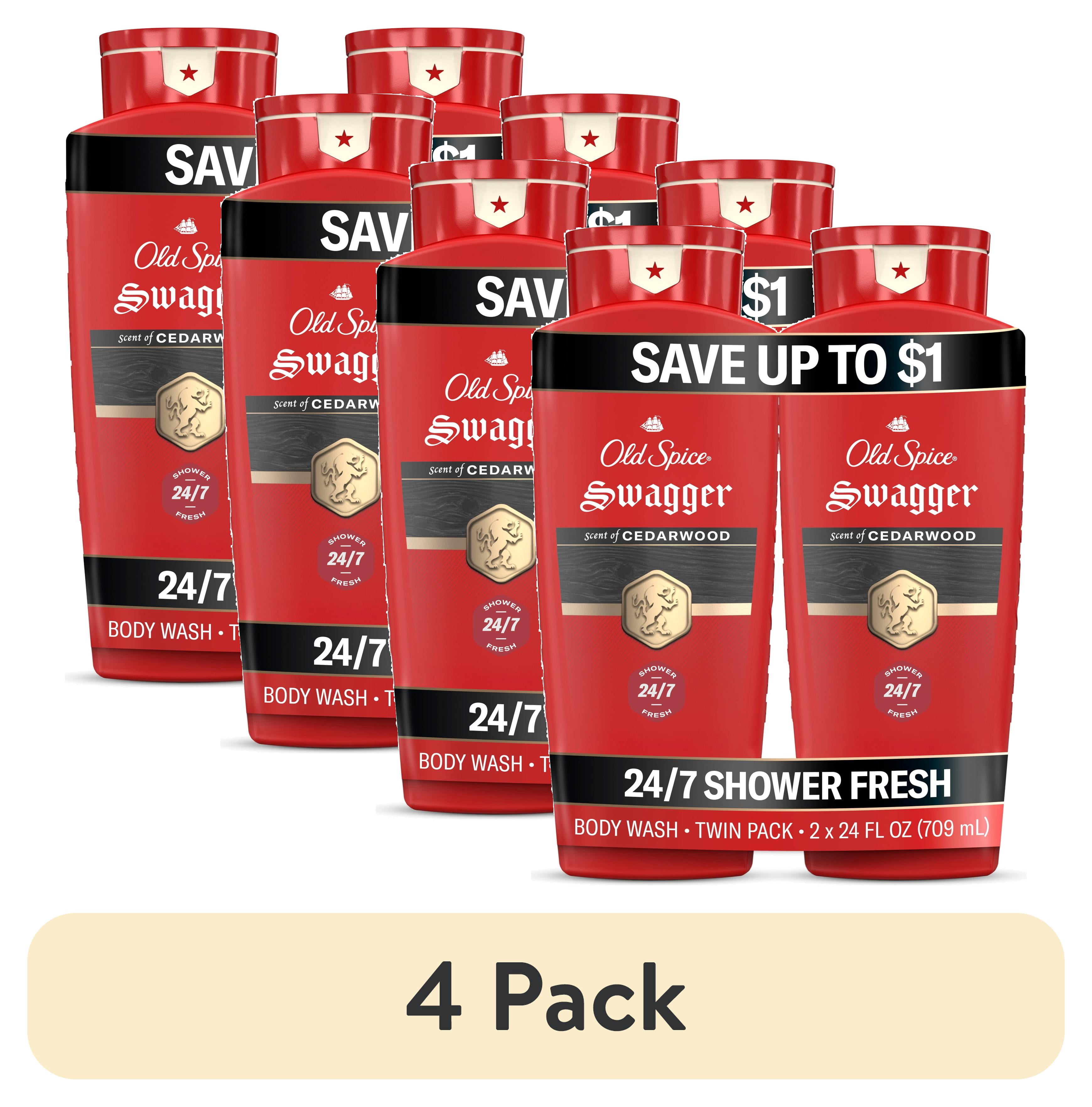 (4 pack) Old Spice Body Wash for Men, Swagger Cedarwood, 24/7 Shower Fresh, 24 fl oz, 2-Pack
