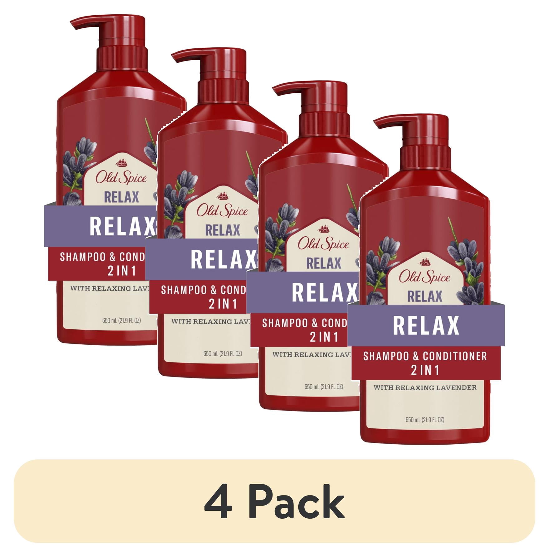 (4 pack) Old Spice Relax 2 in 1 Shampoo Conditioner, All Hair Types, Lavender, 21.9 fl oz