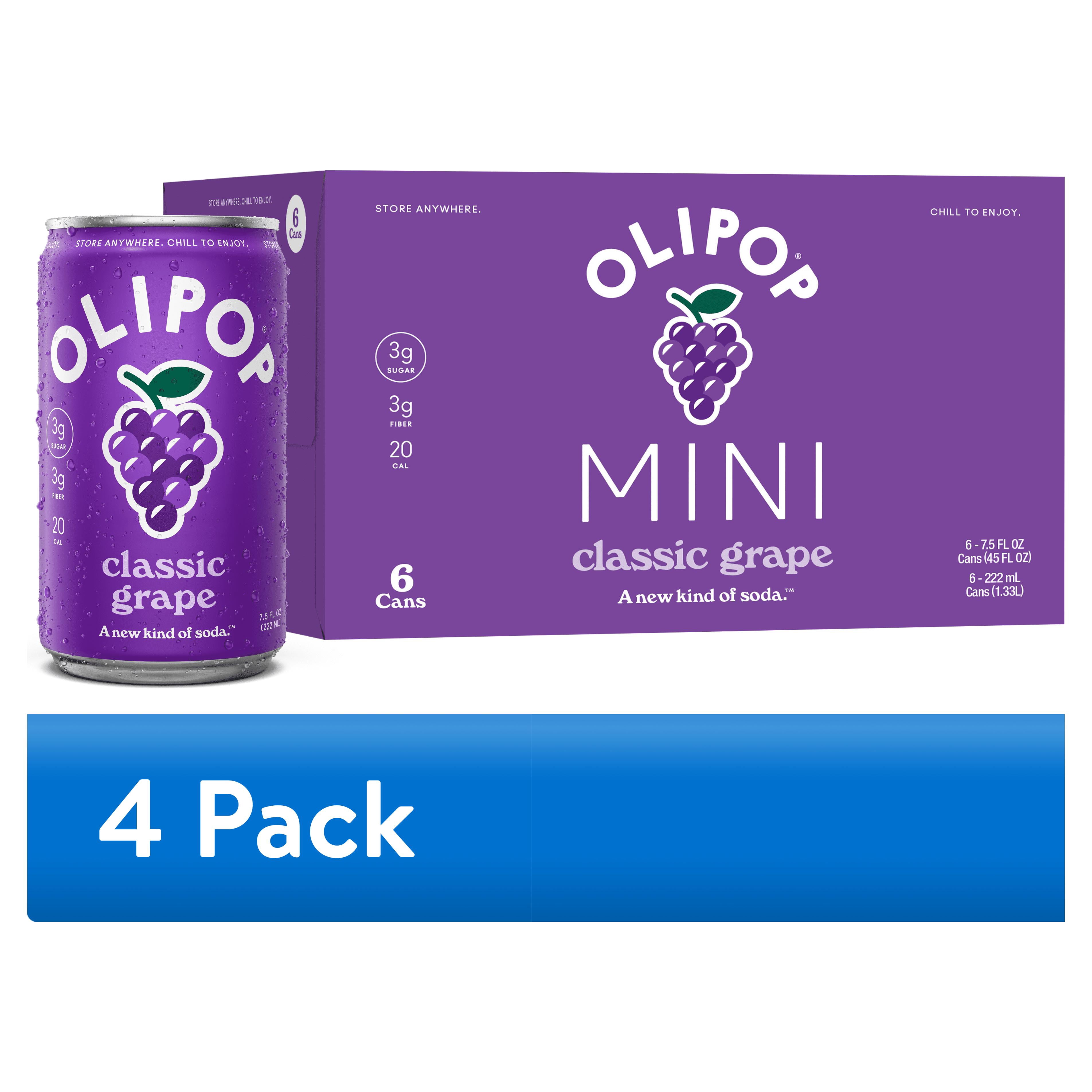 (4 pack) OLIPOP MINIs 3g Fiber Prebiotic Soda, Classic Grape, 7.5 fl oz, 6 Pack, Shelf Stable