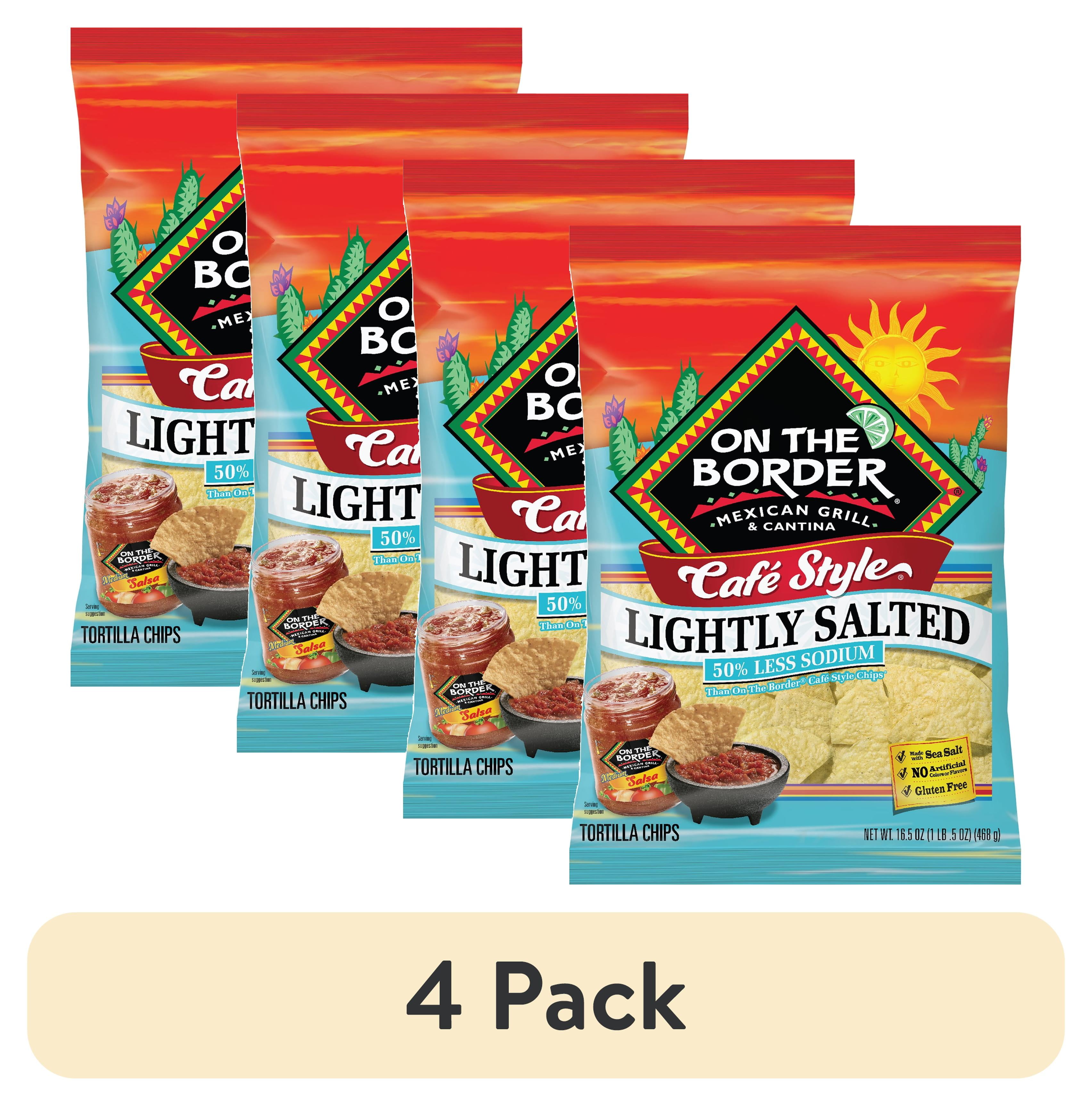(4 pack) On The Border Cafe Style Lightly Salted Tortilla Chips, Gluten-Free, 16.5 oz Bag