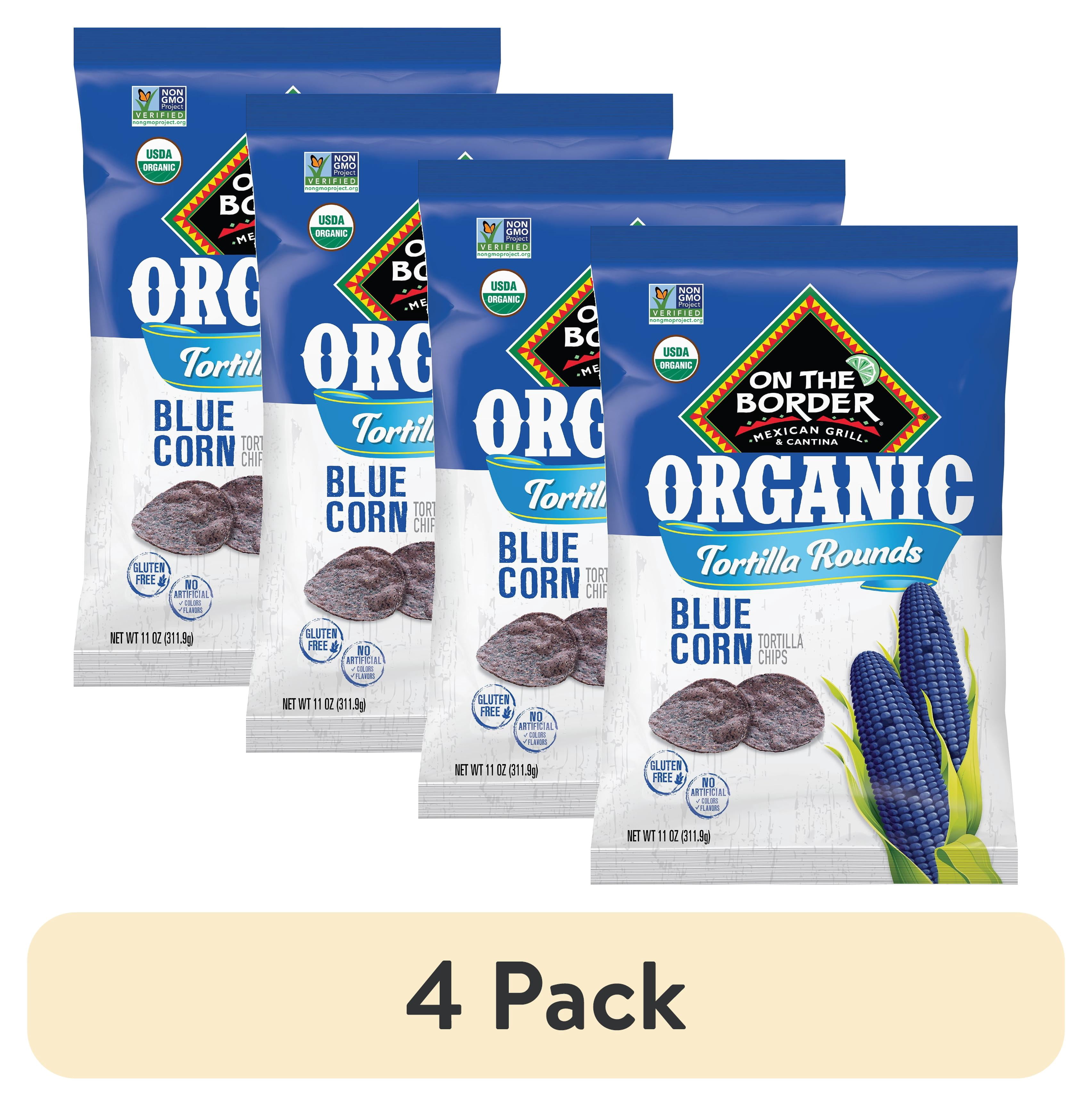 (4 pack) On The Border Organic Blue Corn Tortilla Rounds, Gluten-Free, 11 oz Bag