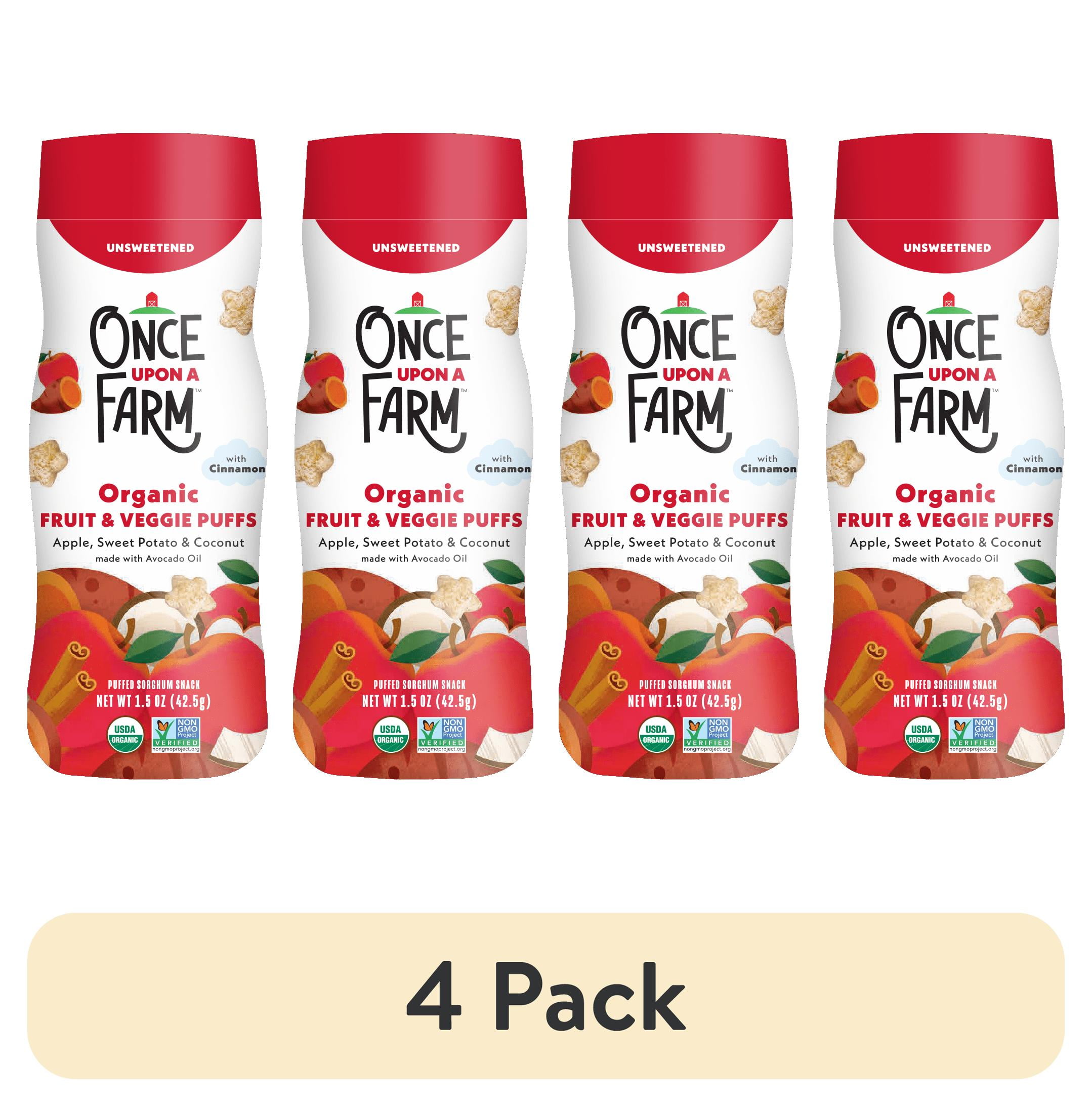 (4 pack) Once Upon a Farm Organic Baby Puffs, Apple, Sweet Potato & Coconut, 1.5oz Canister