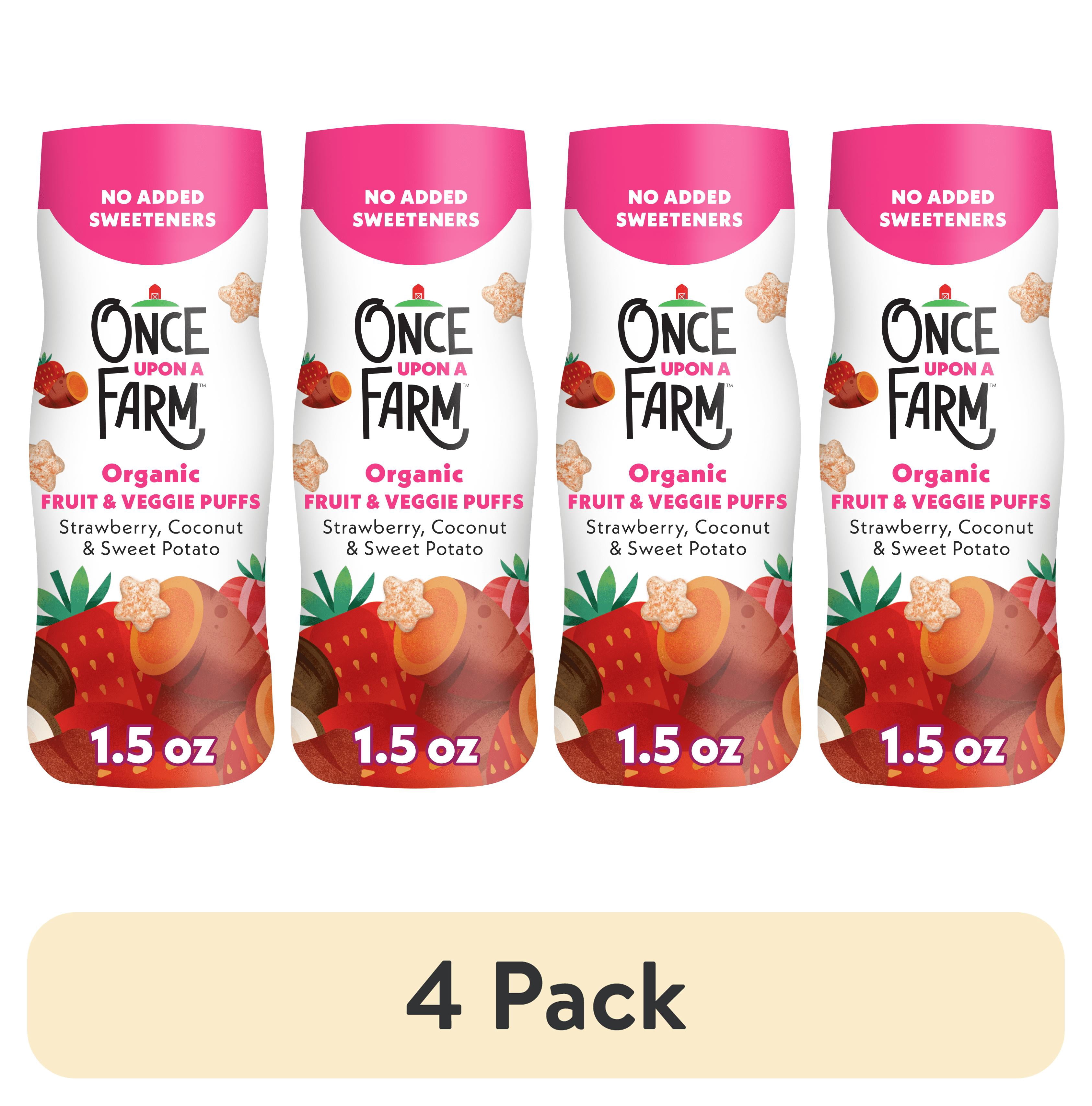 (4 pack) Once Upon a Farm Organic Baby Puffs, Strawberry, Sweet Potato & Coconut, 1.5oz Canister