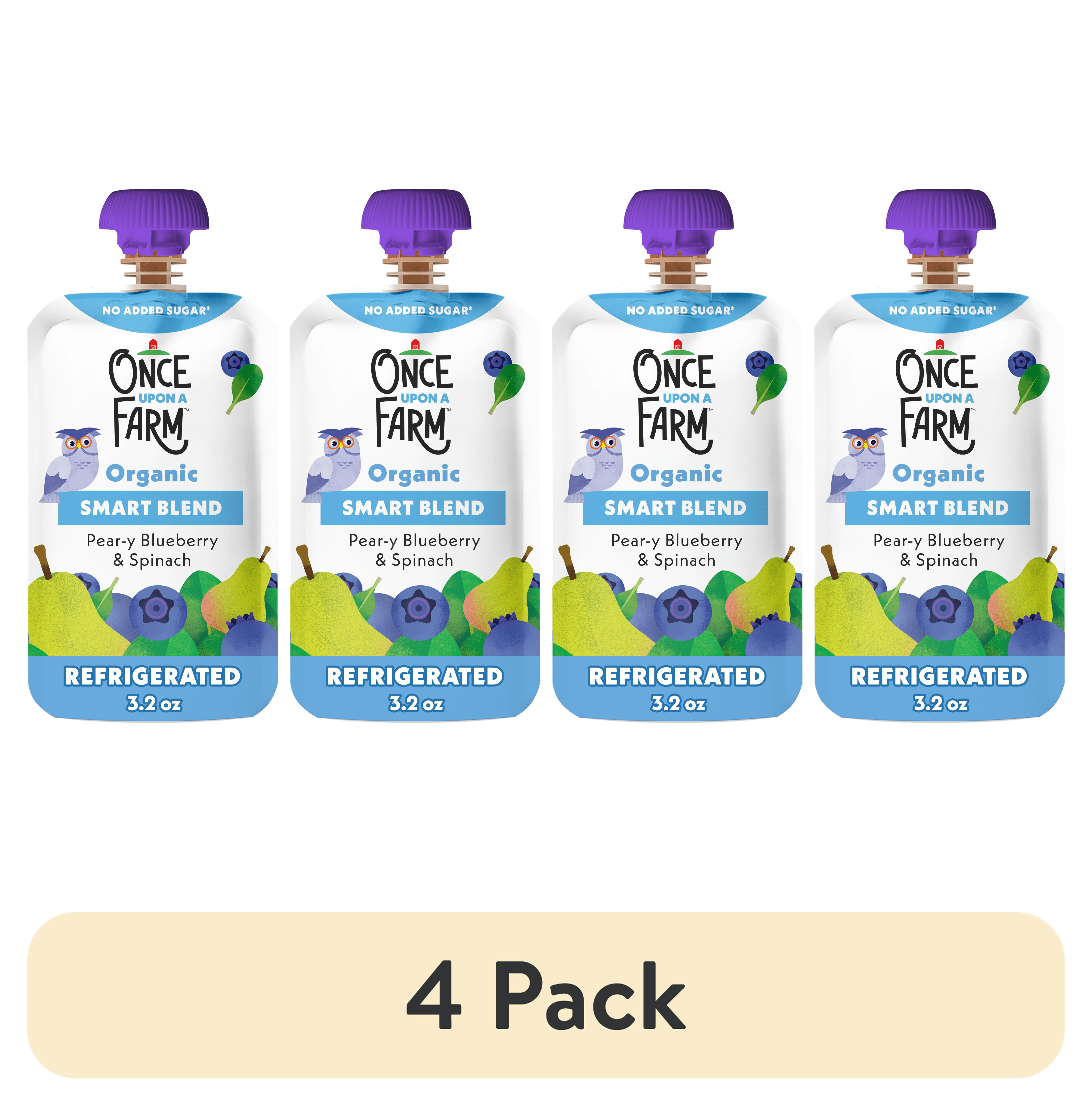 (4 pack) Once Upon a Farm Organic Refrigerated Baby Food Smart Blends Pear-y Blueberry & Spinach, 3.5oz Pouch