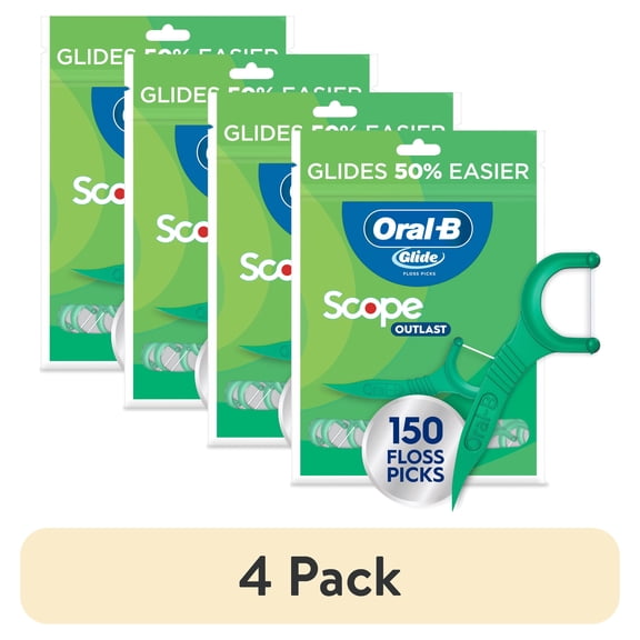(4 pack) OralB Glide Mint Floss Picks with Scope, 150 Count