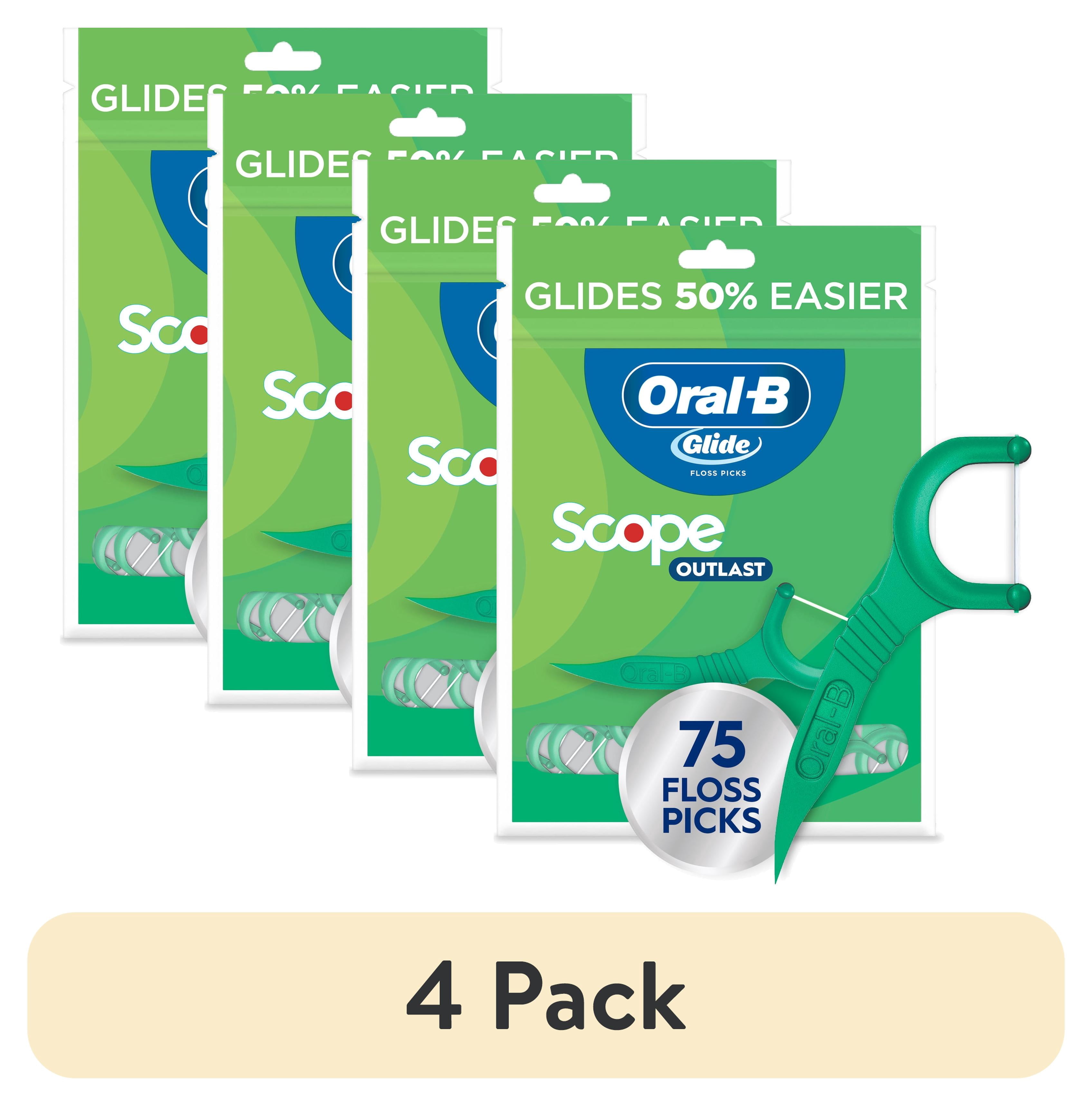 (4 pack) Oral-B Floss, Glide Mint Dental Floss Picks with Long Lasting Scope Flavor, 75 Picks