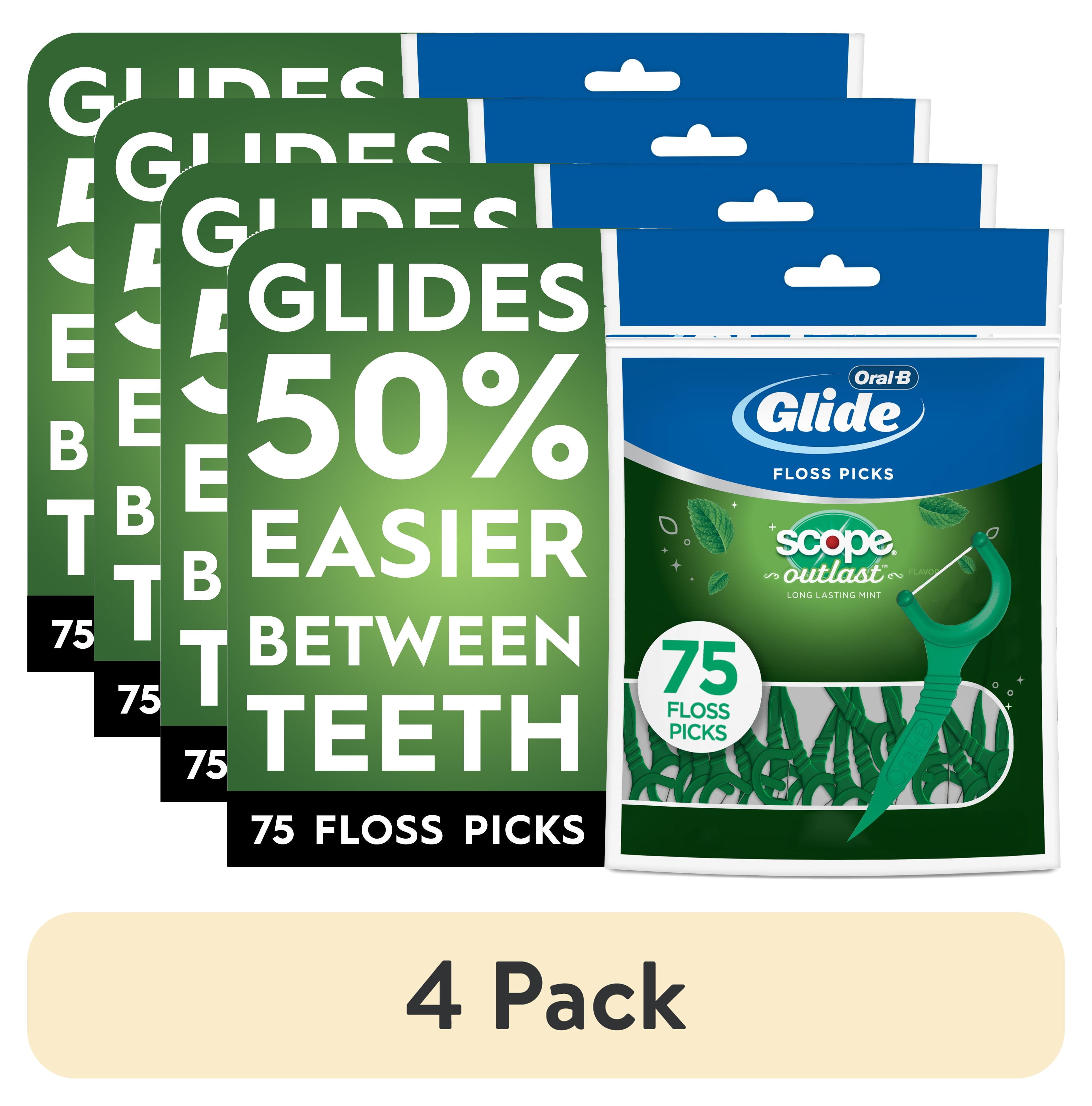 (4 pack) Oral-B Glide with Scope Outlast Dental Floss Picks, Mint Flavored Floss Sticks, 75 Picks