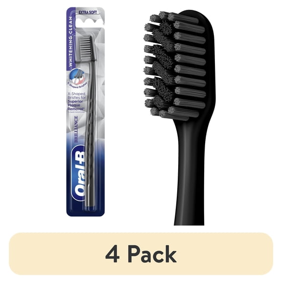 (4 pack) Oral-B Toothbrush Pro Whitening Brilliance, Extra Soft, Black, 1 Count