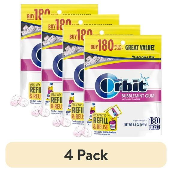 (4 pack) Orbit Bubblemint Sugar Free Chewing Gum, Value Pack - 180 Ct Bag