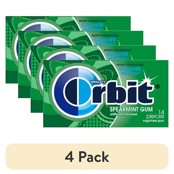 (4 pack) Orbit Gum Spearmint Sugar Free Chewing Gum, Single Pack - 14 Piece