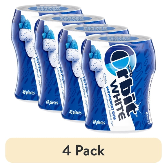(4 pack) Orbit Gum White Peppermint Sugar Free Chewing Gum - 40 Piece Bottle