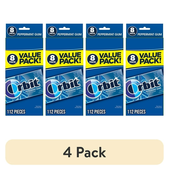 (4 pack) Orbit Peppermint Sugar Free Chewing Gum Travel Essentials - 8 Ct Pack