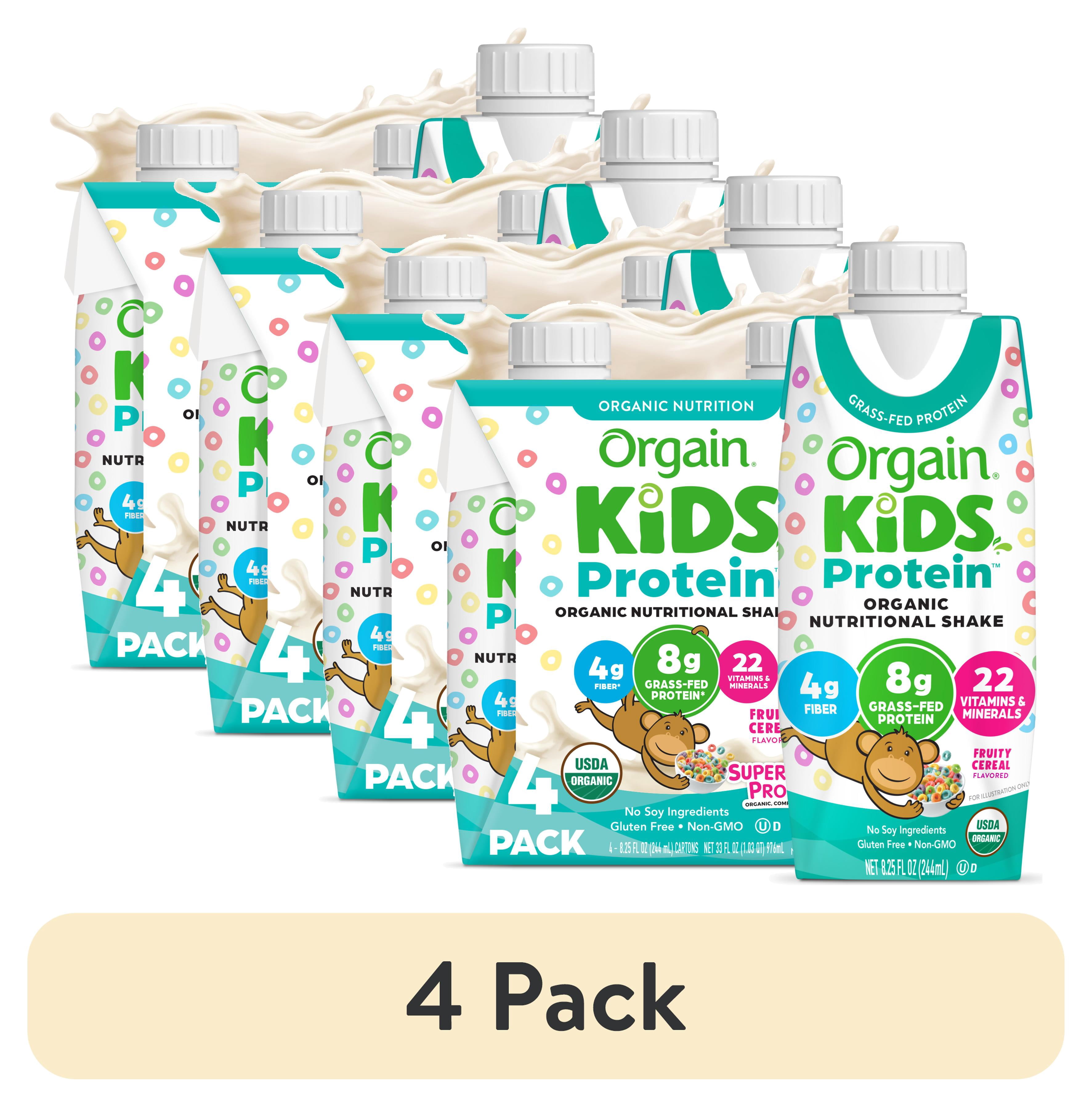 (4 pack) Orgain Organic Kids Nutritional Dairy Protein Shakes, Fruity Cereal, 8.25 Fl Oz, Pack of 4