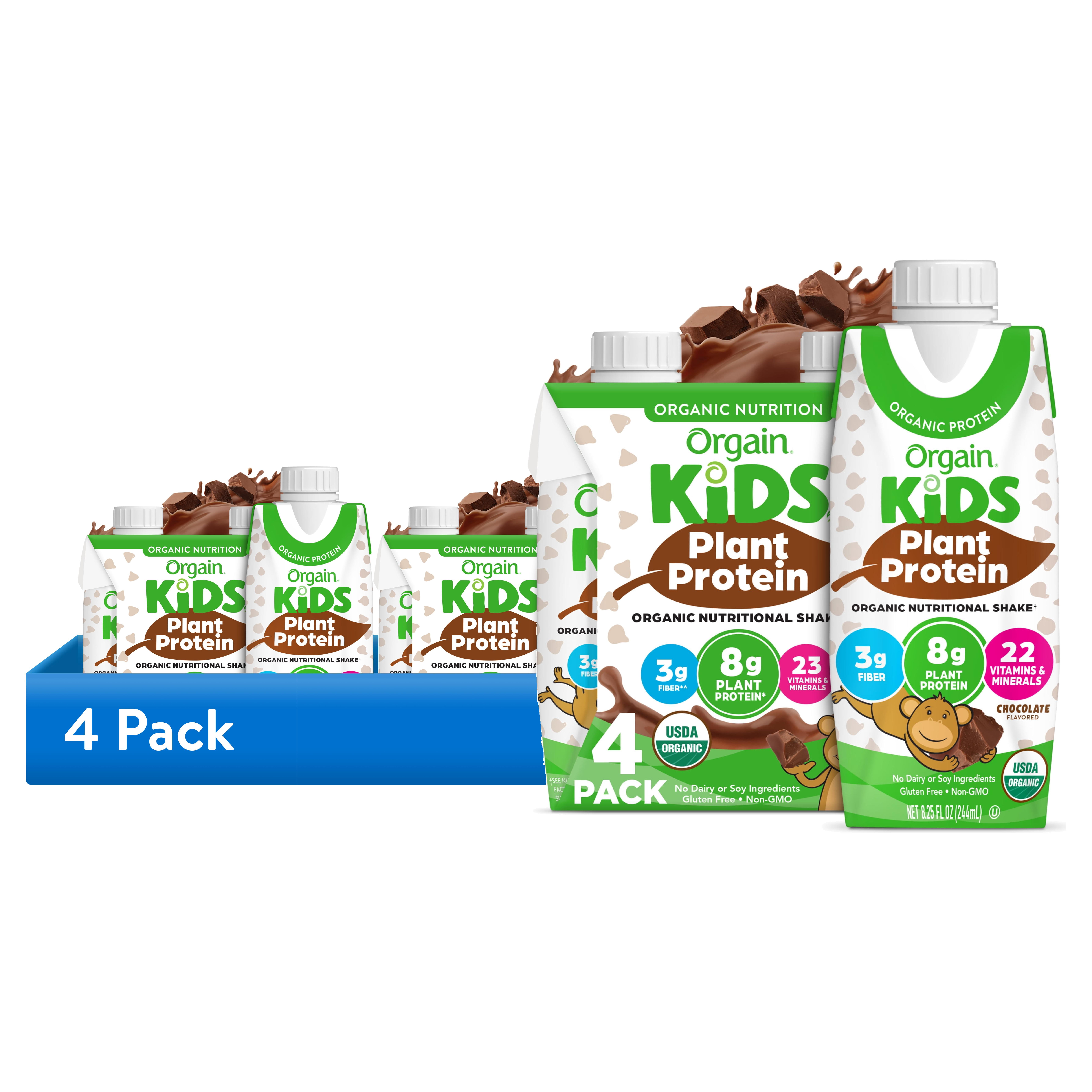 (4 pack) Orgain Organic Kids Nutritional Vegan Protein Shakes, Chocolate, 8 Fl Oz, Pack of 4