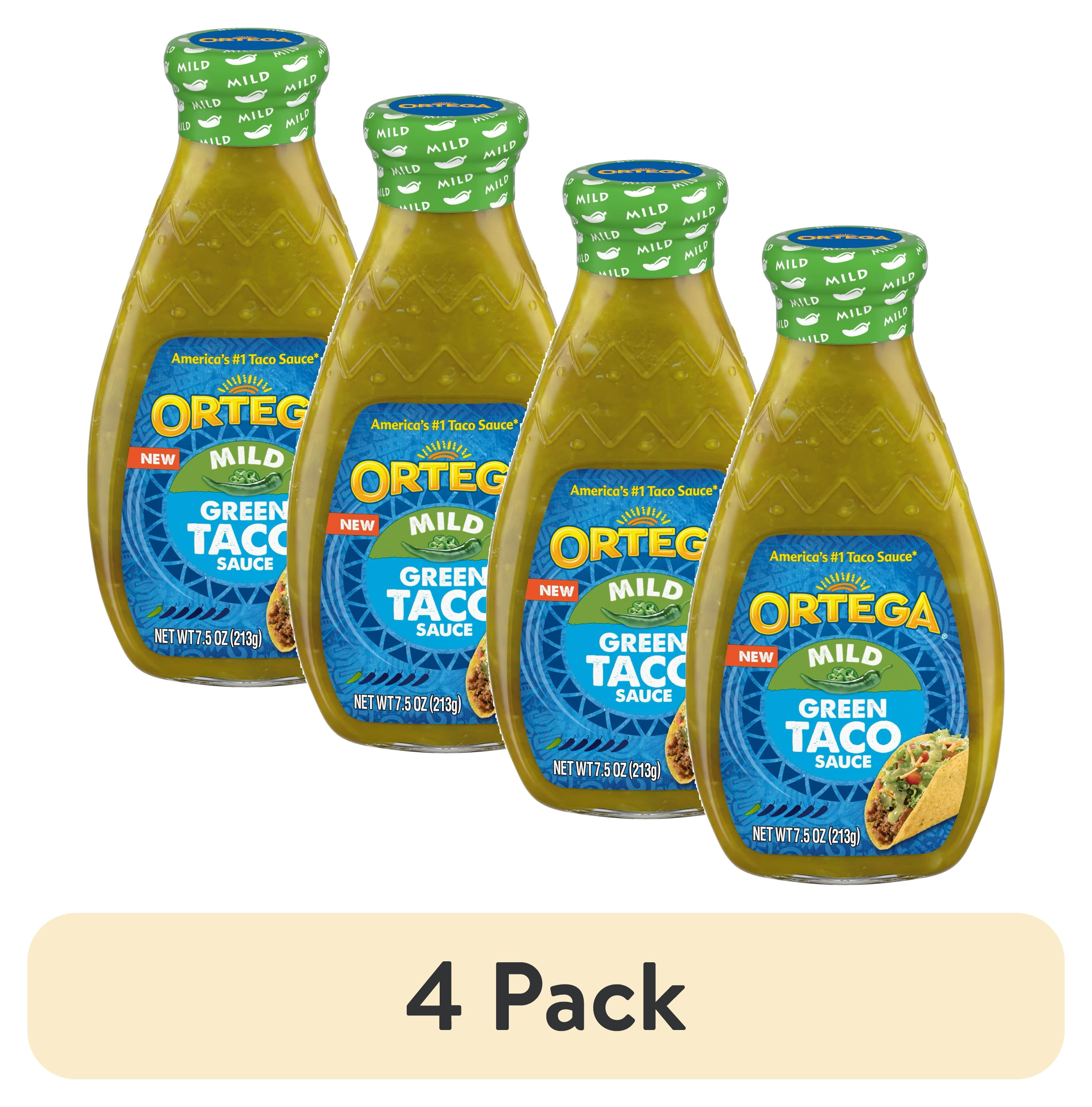 (4 pack) Ortega Mild Green Taco Sauce, Mild Green Sauce for Tacos, Nachos & Fajitas, 7.5 oz Bottle